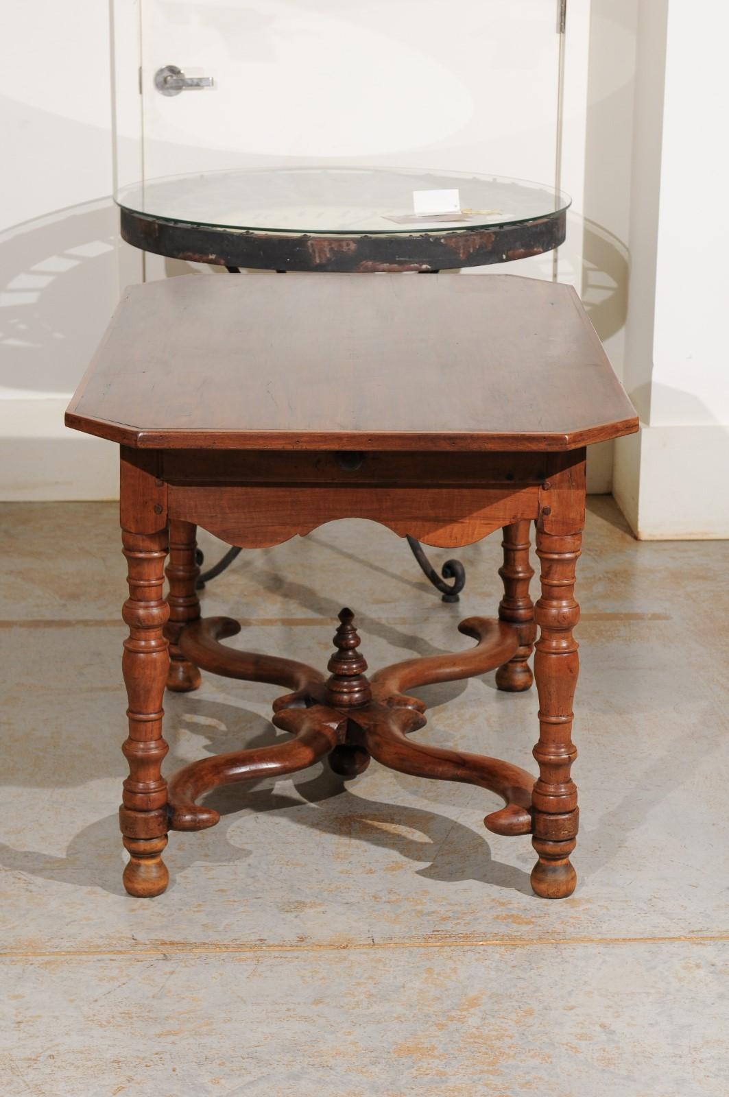 French 18th Century Walnut Side Table with Drawers and X-Form Cross Stretcher 2