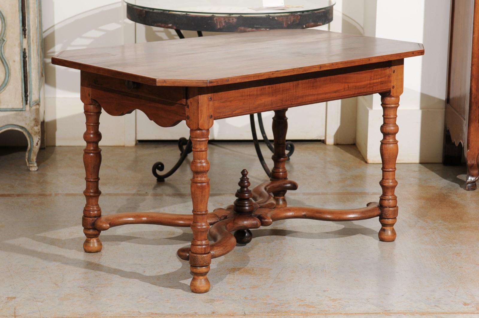 French 18th Century Walnut Side Table with Drawers and X-Form Cross Stretcher 3