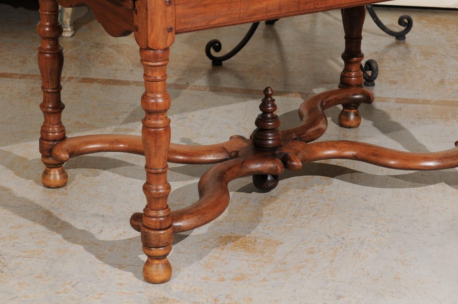 French 18th Century Walnut Side Table with Drawers and X-Form Cross Stretcher 4