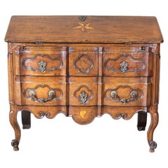 Antique French 18th Century Walnut Slant-Front Desk on Three-Drawer Commode en Arbalète