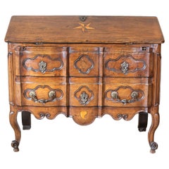 French 18th Century Walnut Slant-Front Desk on Three-Drawer Commode en Arbalète