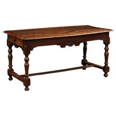 French 18th Century Walnut Table with Shell Carved Apron and Lateral Drawers