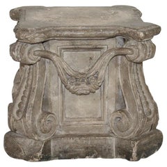 French 18th Century Weathered Stone Pedestal With Garlands