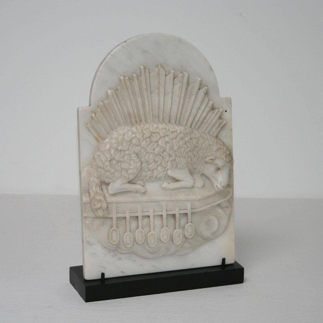 Hand-Carved French 18th Century White Marble Baroque Tabernacle Door