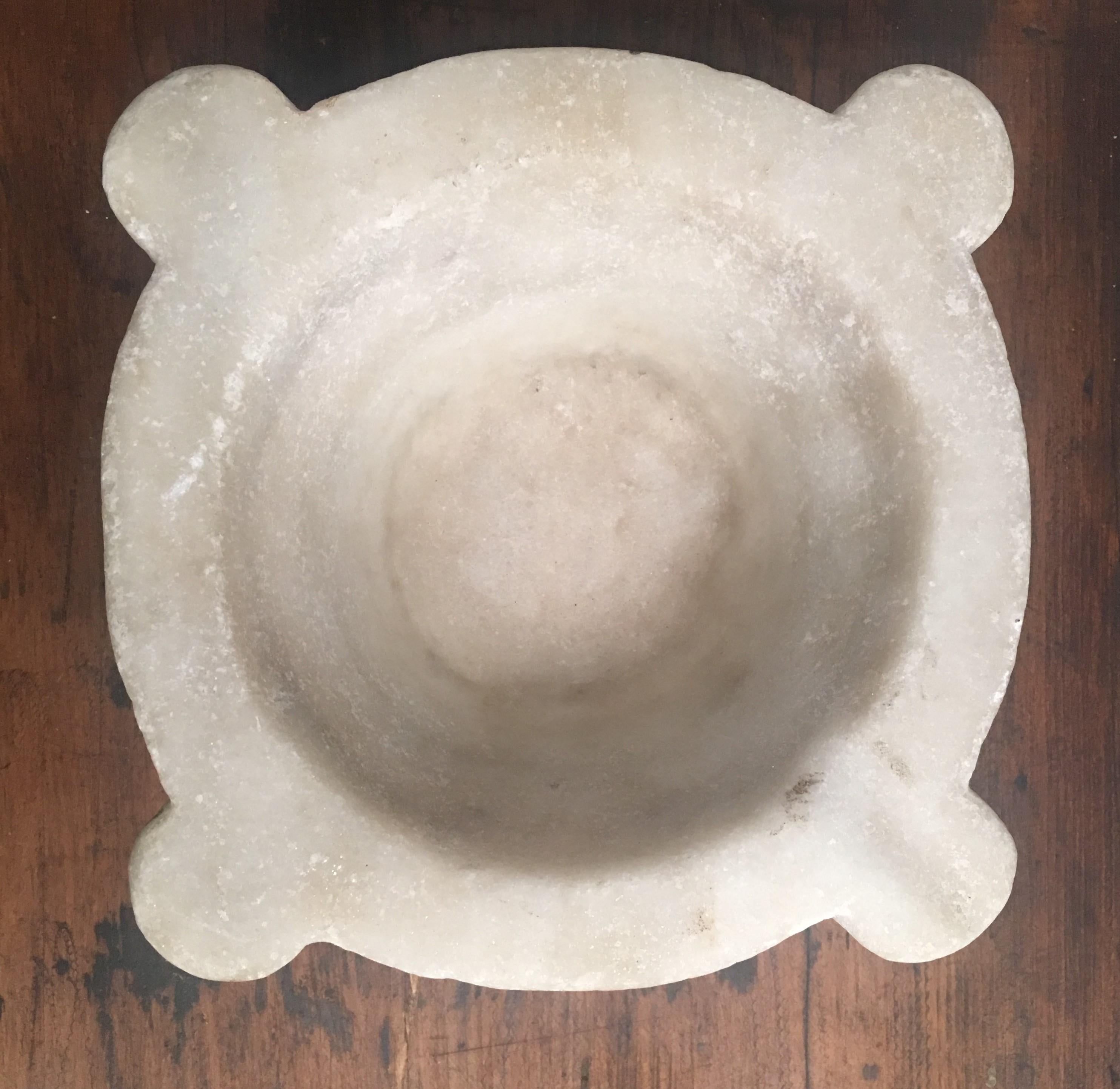 Primitive French, 18th Century White Marble Mortar