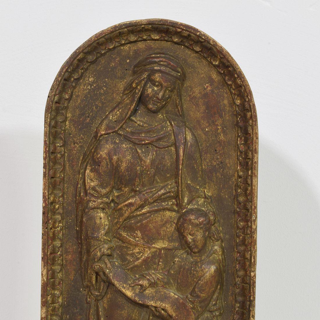 French 18th Century Wooden Panel with Mother Ann And Maria For Sale 1