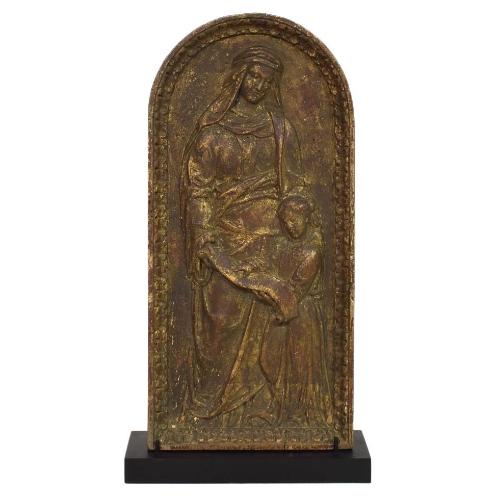 French 18th Century Wooden Panel with Mother Ann And Maria For Sale