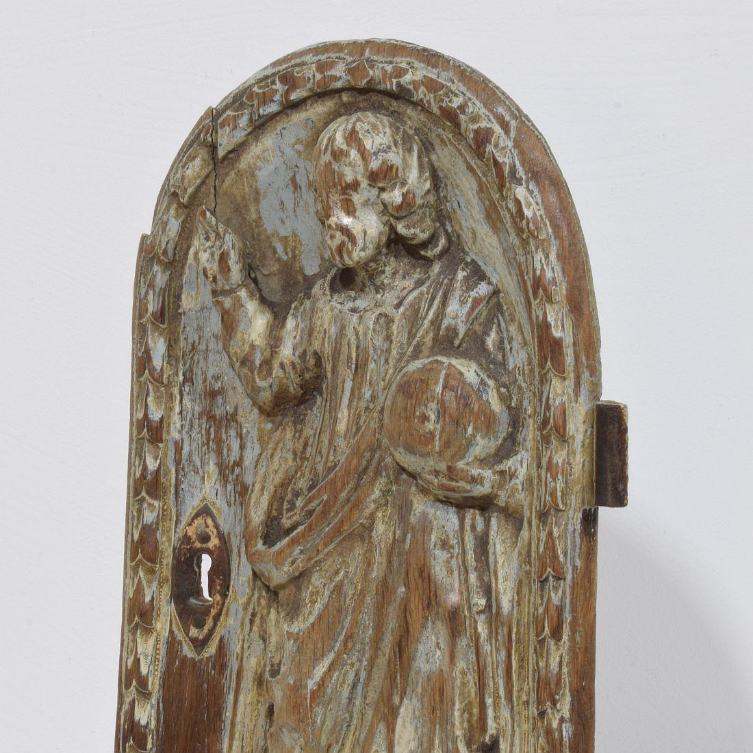 French 18th Century Wooden Tabernacle Door Depicting Christ / Salvator Mundi For Sale 1