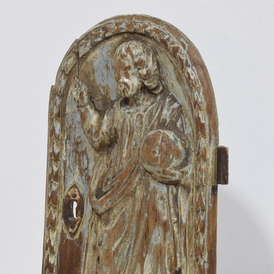 French 18th Century Wooden Tabernacle Door Depicting Christ / Salvator Mundi 1
