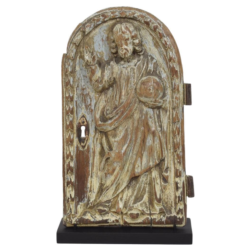 French 18th Century Wooden Tabernacle Door Depicting Christ / Salvator Mundi For Sale