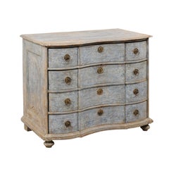 Antique French 18th Century Yoke-Front Wood Chest in Blue