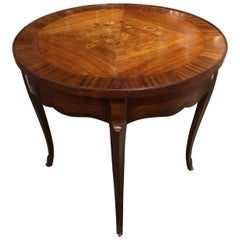 French 19 c. Center Table with Marquetry of Floral Design with Various Woods