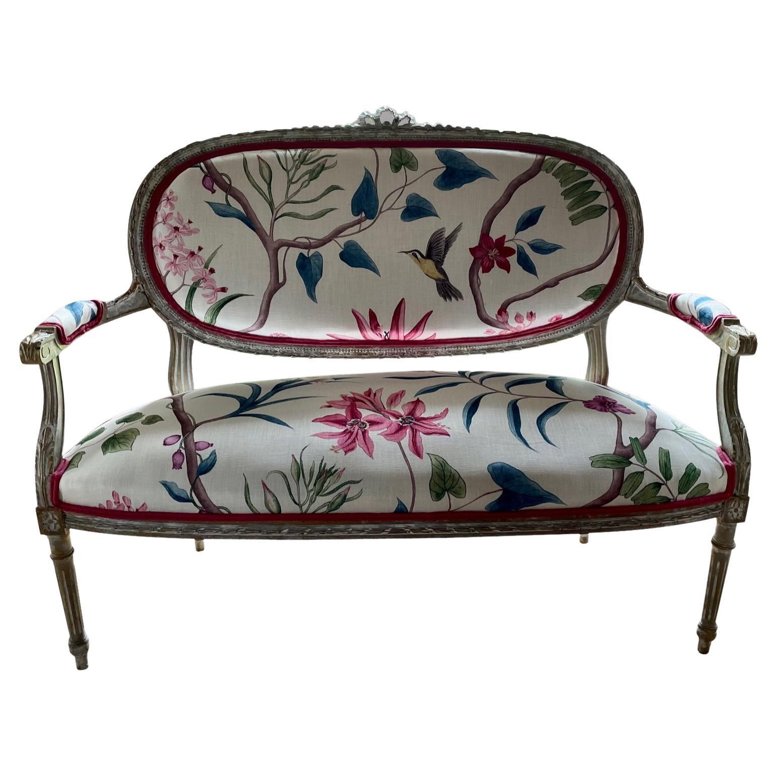 French 19 C Limed Wood Sofa For Sale
