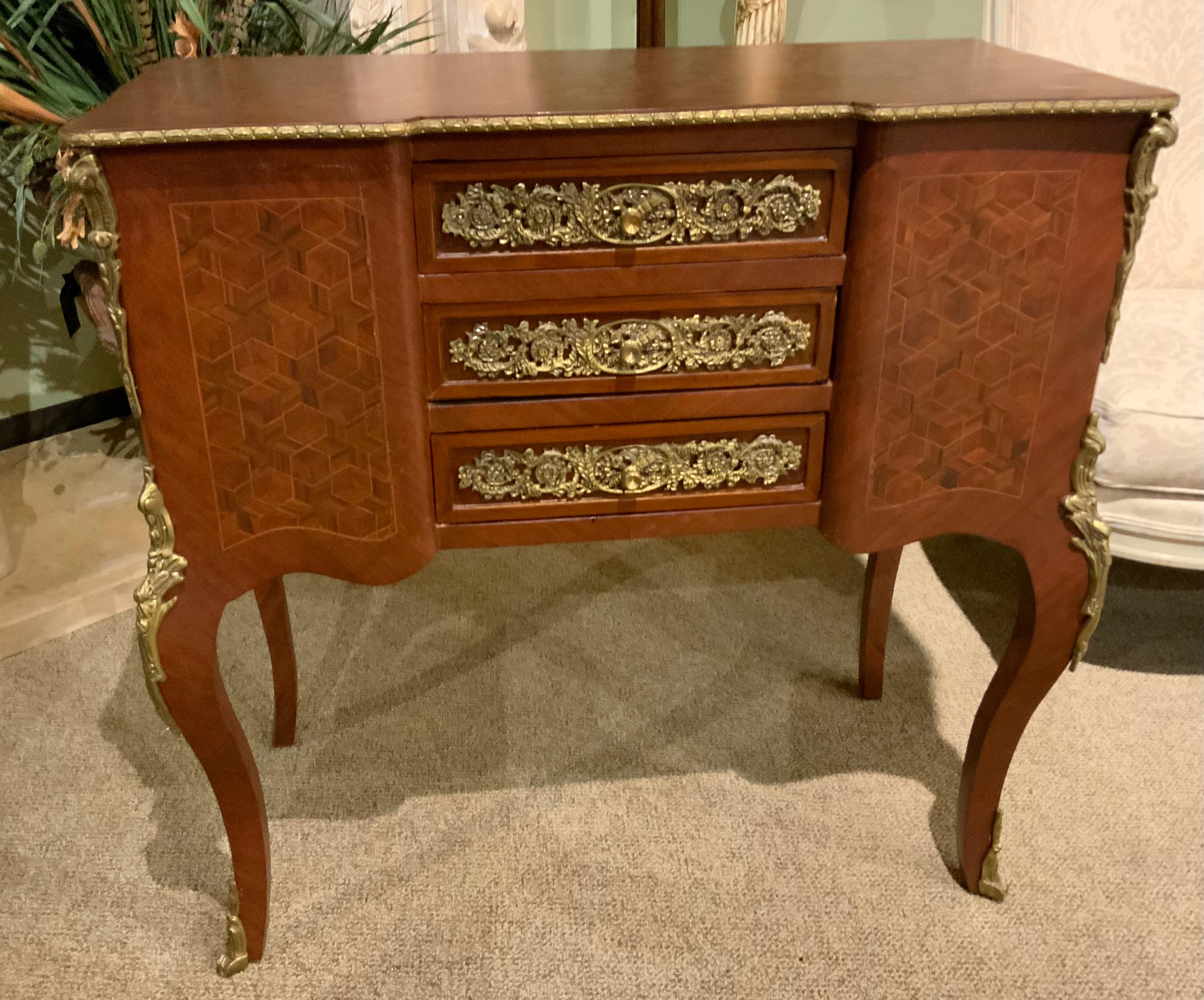 French 19 Cabinet with Marquetry and Bronze Mounts, Louis XV, Style In Good Condition For Sale In Houston, TX