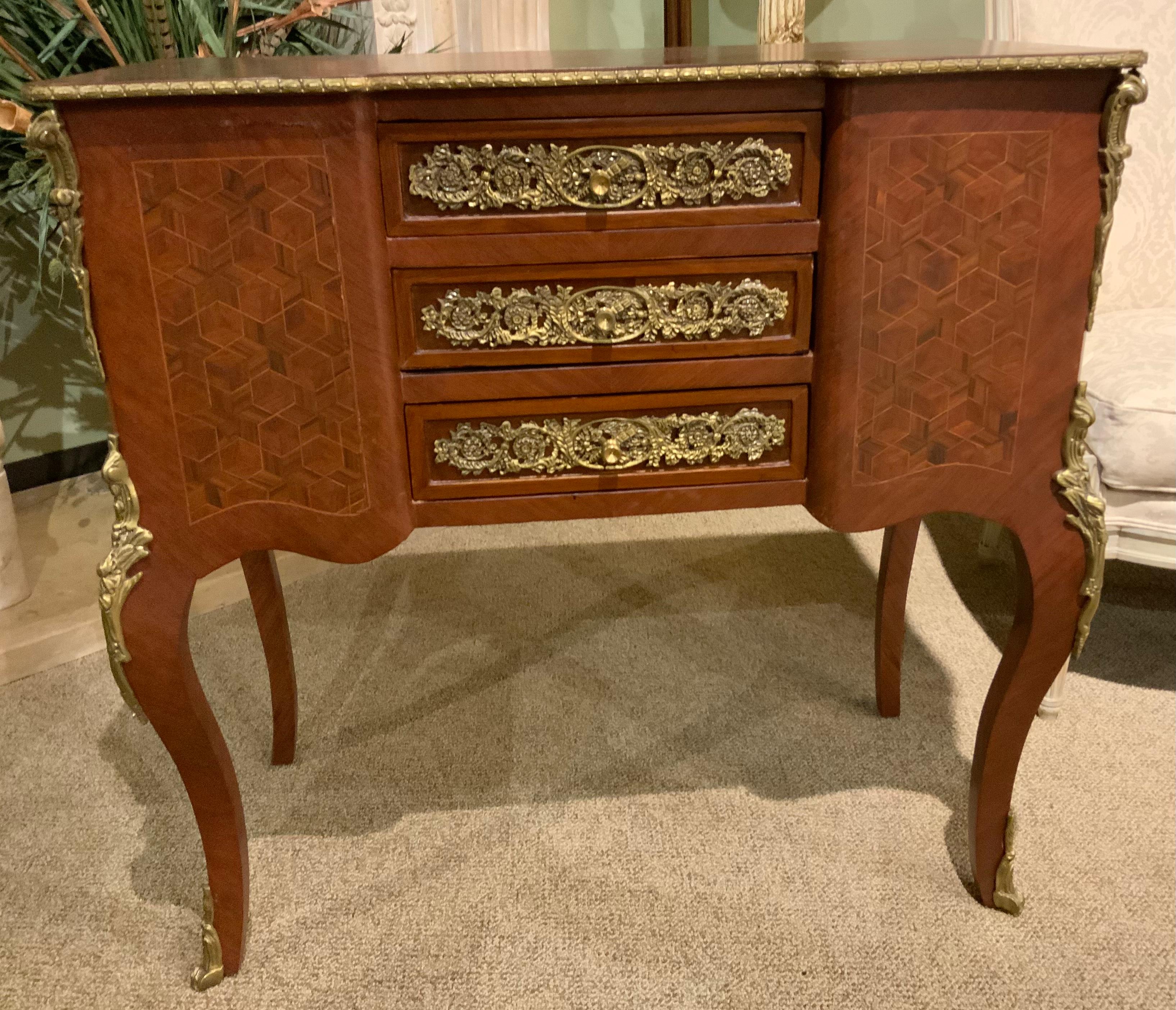 19th Century French 19 Cabinet with Marquetry and Bronze Mounts, Louis XV, Style For Sale