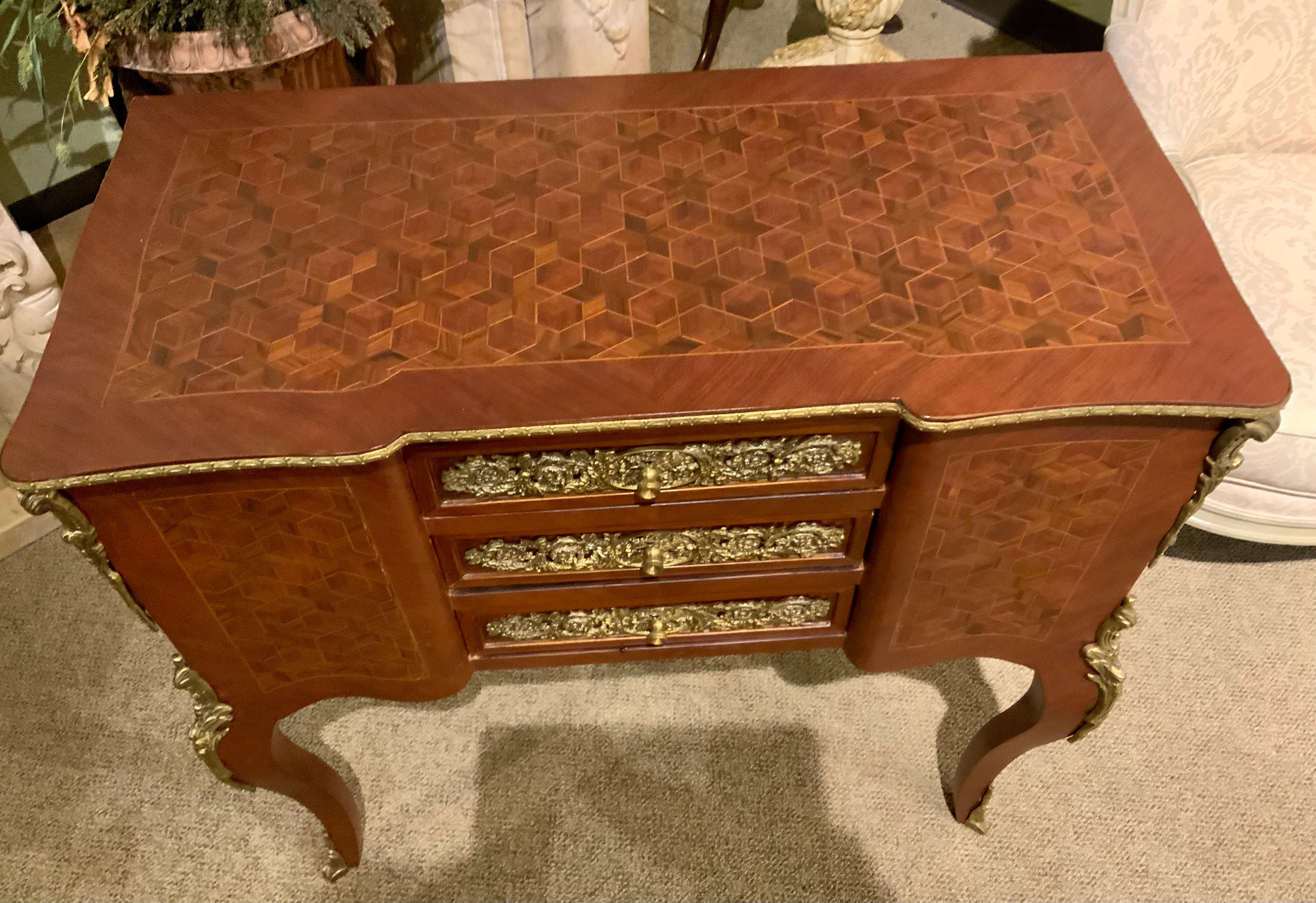 Mahogany French 19 Cabinet with Marquetry and Bronze Mounts, Louis XV, Style For Sale