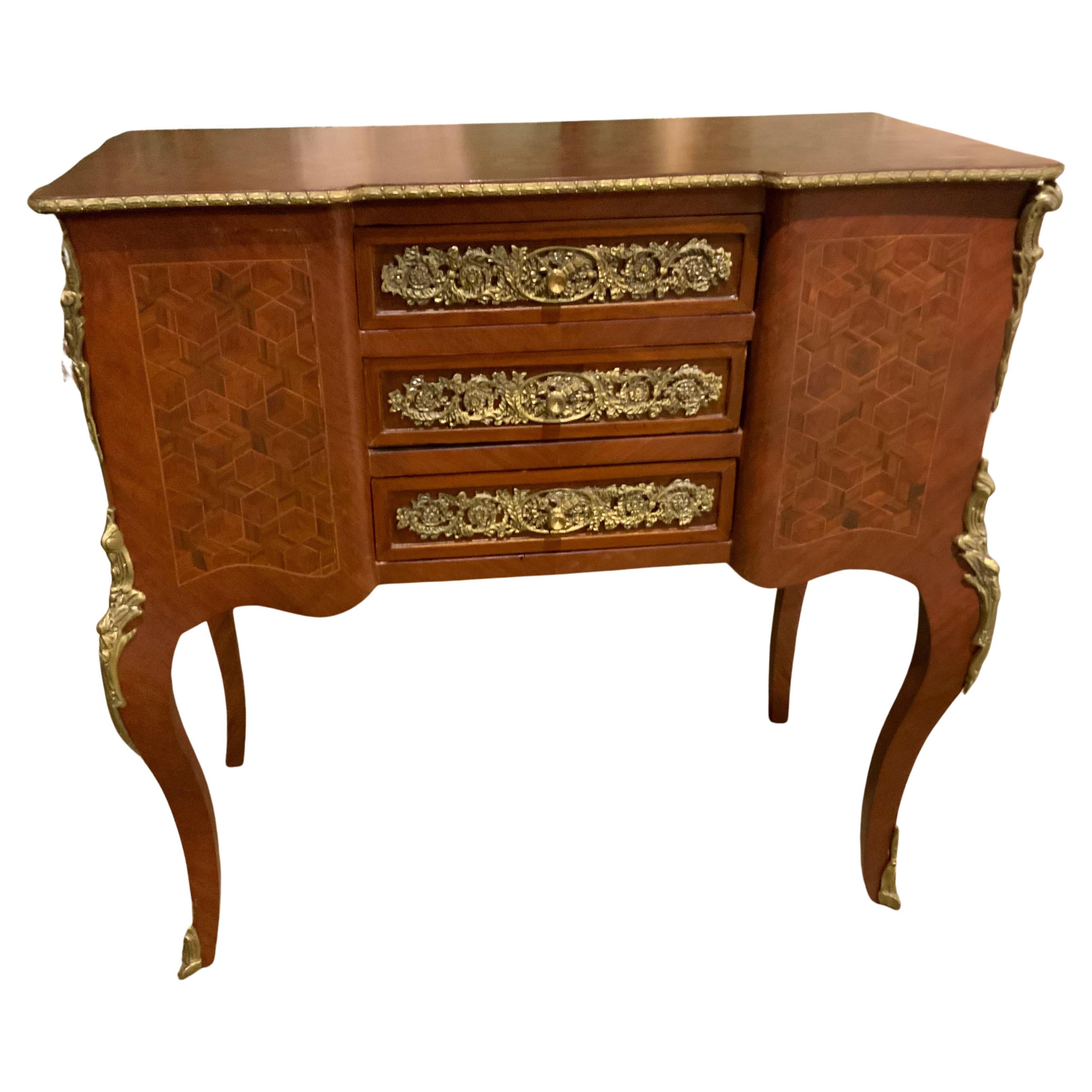 French 19 Cabinet with Marquetry and Bronze Mounts, Louis XV, Style