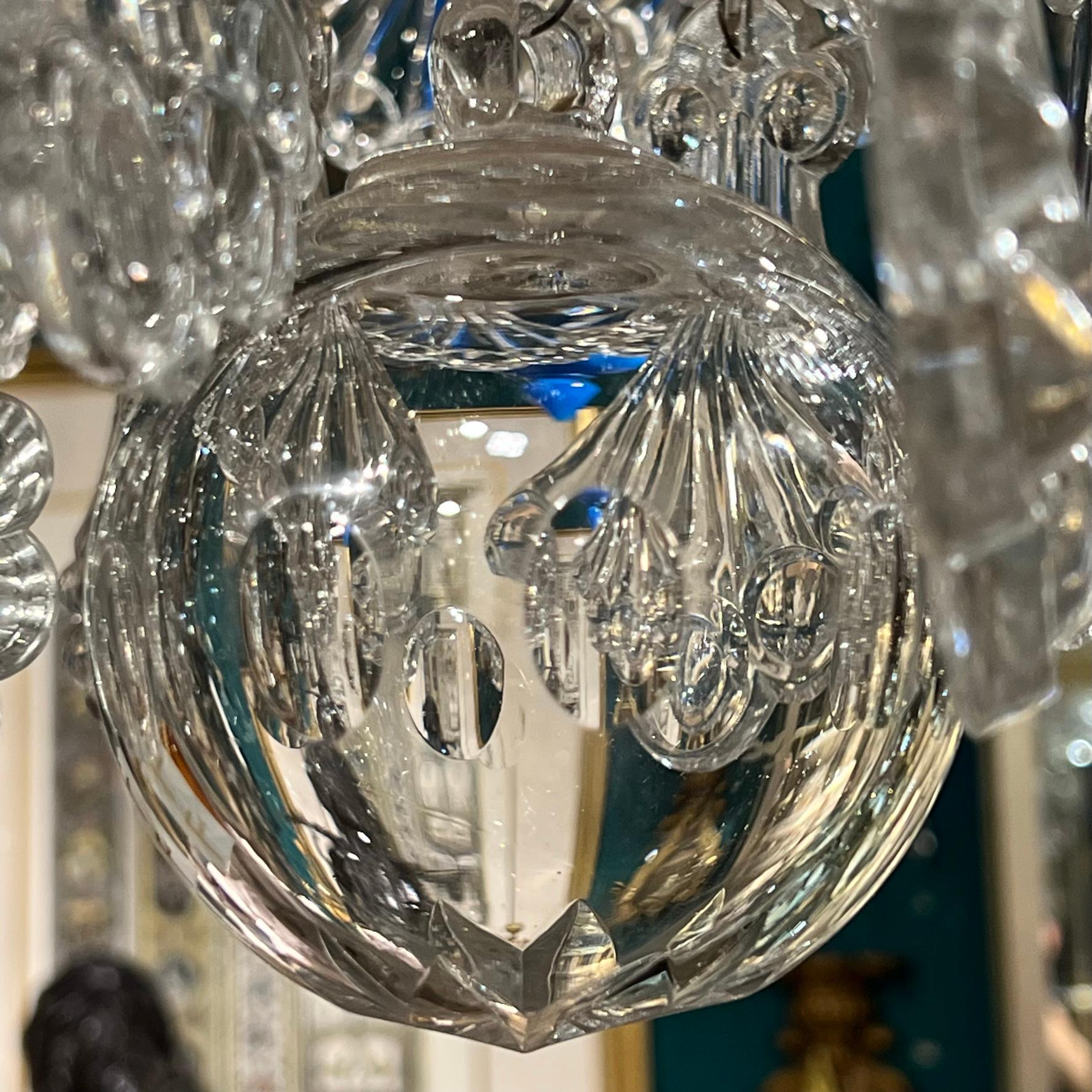 Louis XVI French 19 Century  Baccarat Style Bronze and Crystal Glass Chandelier For Sale