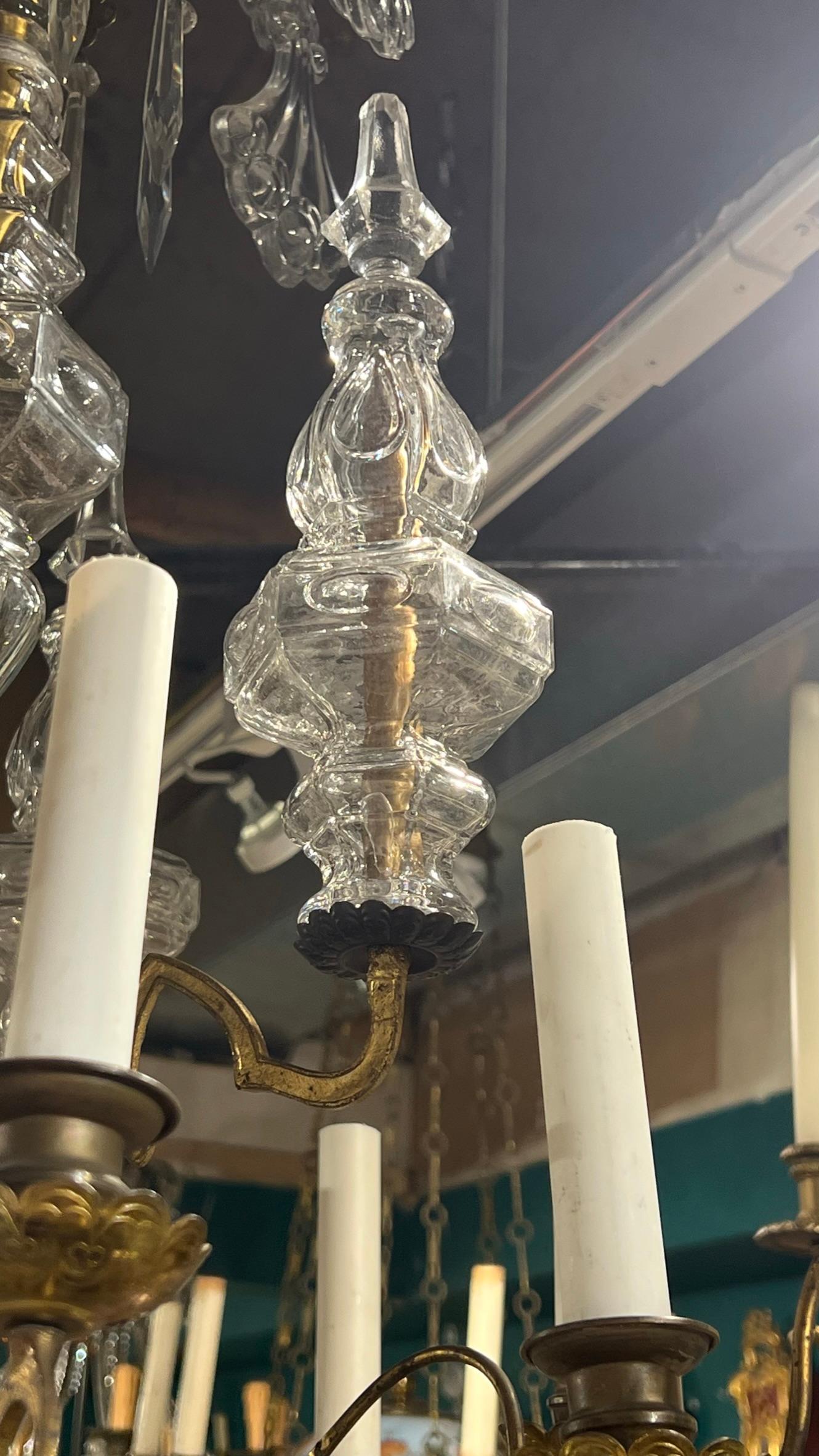 French 19 Century  Baccarat Style Bronze  and Crystal Glass Chandelier For Sale 8