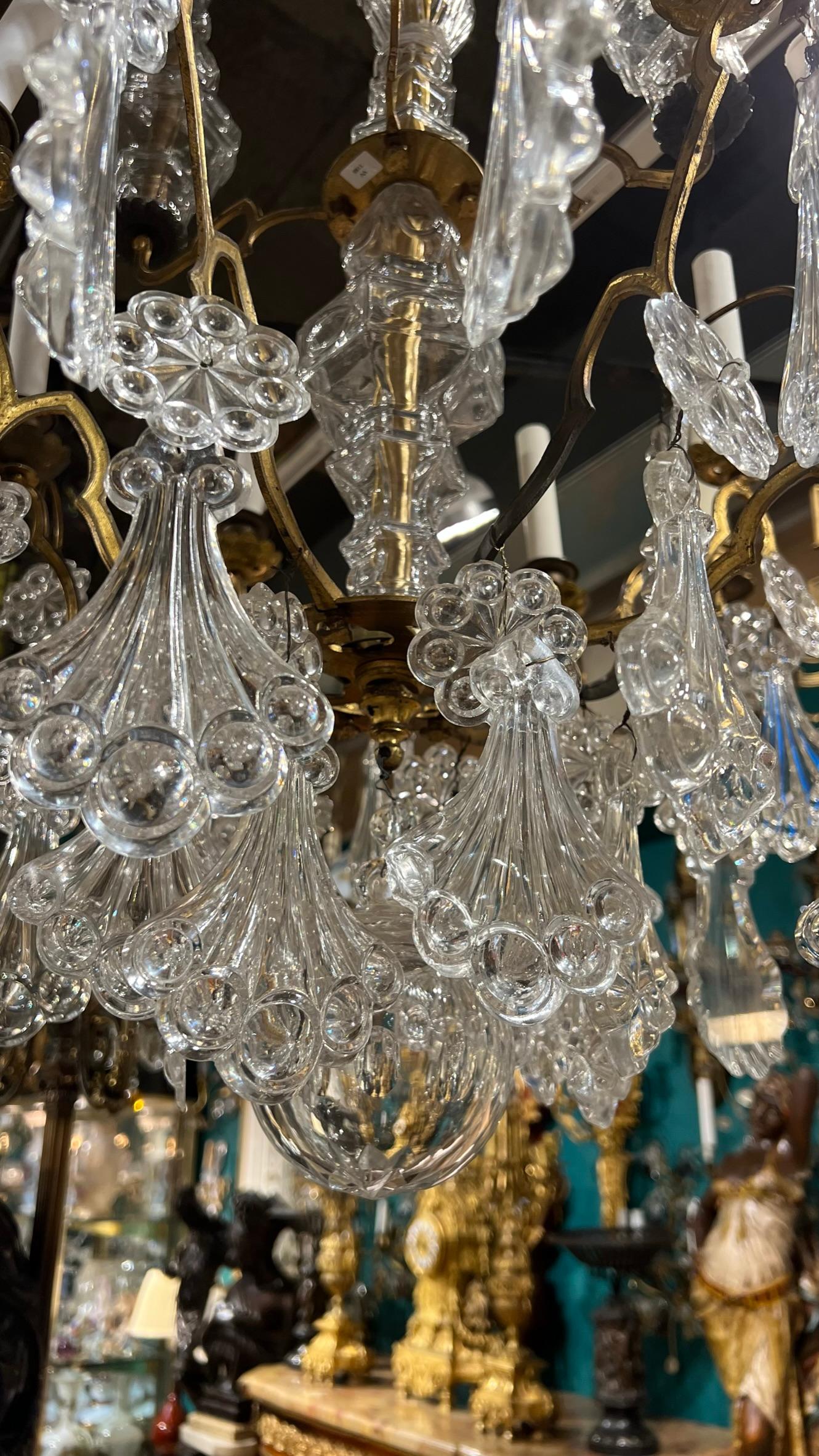 Louis XVI French 19 Century  Baccarat Style Bronze  and Crystal Glass Chandelier For Sale
