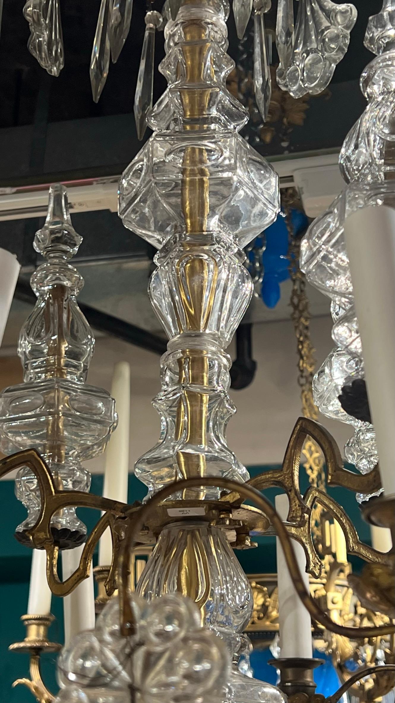 20th Century French 19 Century  Baccarat Style Bronze  and Crystal Glass Chandelier For Sale
