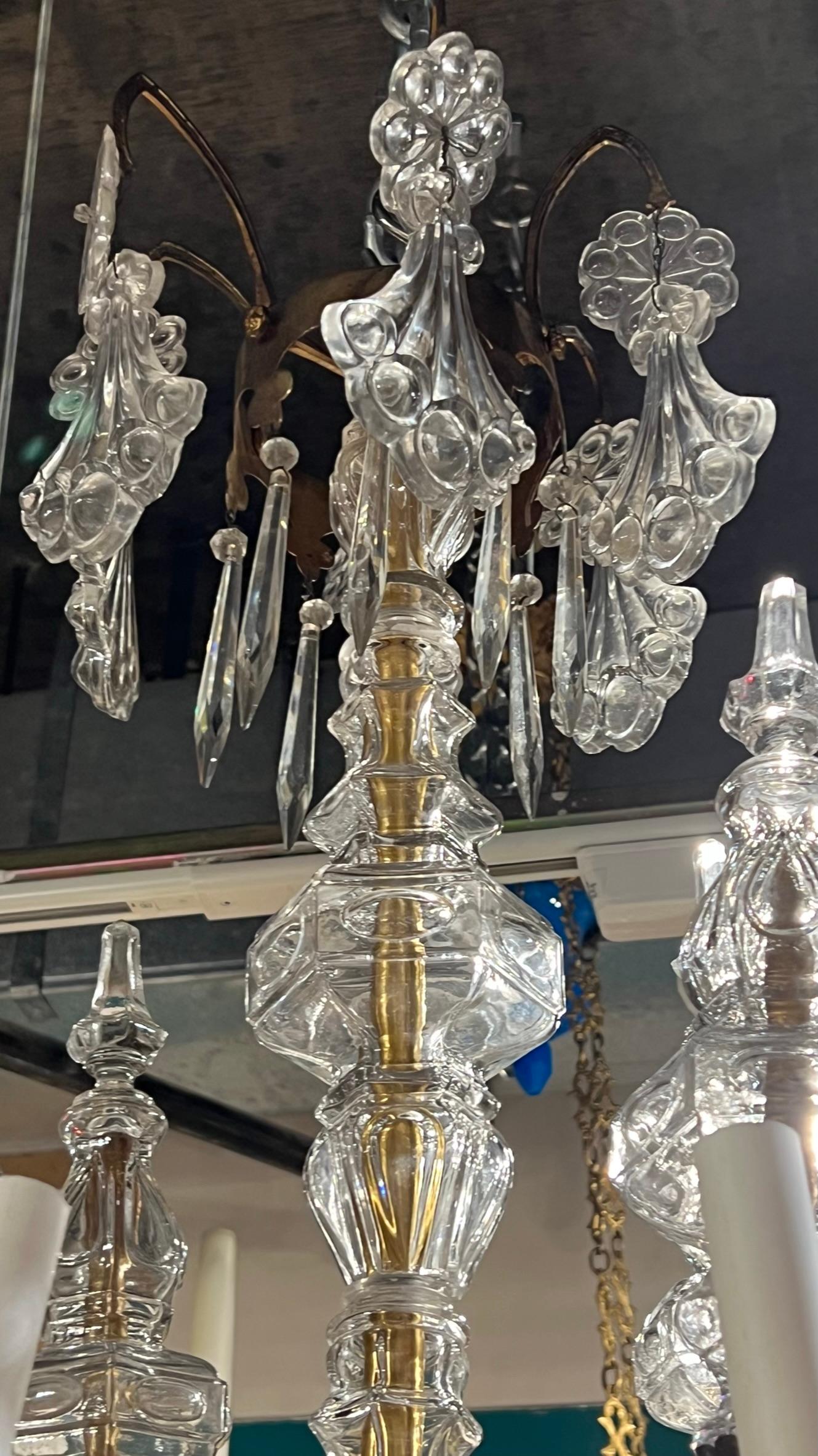 Brass French 19 Century  Baccarat Style Bronze  and Crystal Glass Chandelier For Sale