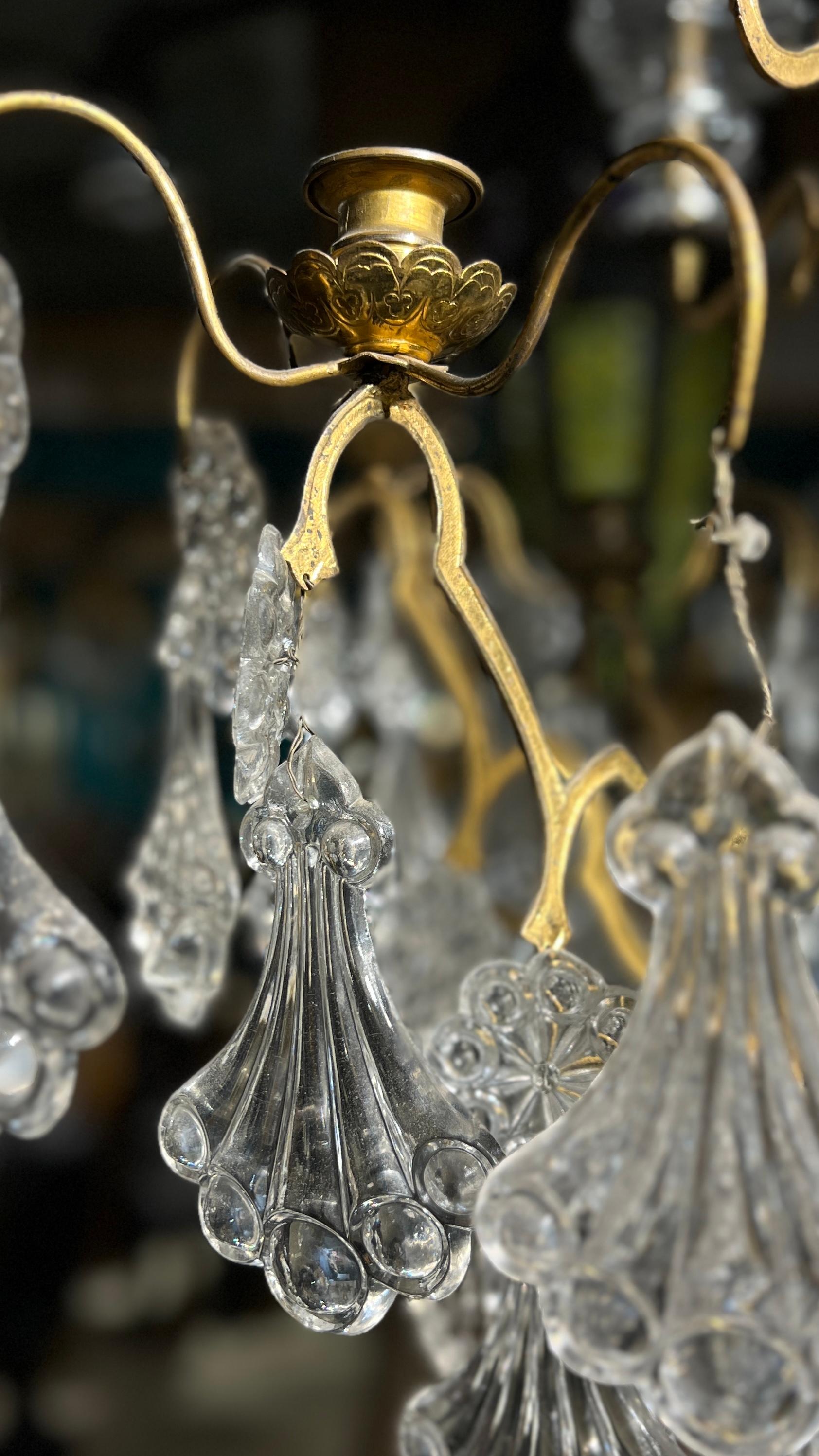 French 19 Century  Baccarat Style Bronze and Crystal Glass Chandelier In Good Condition For Sale In New York, NY