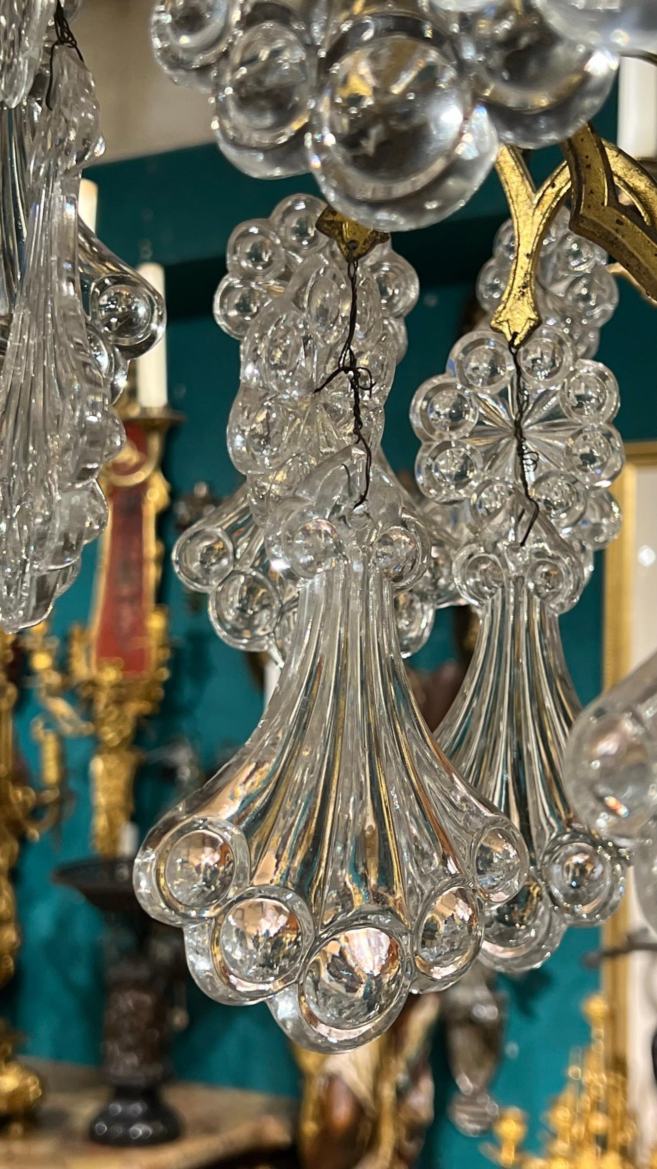 French 19 Century  Baccarat Style Bronze  and Crystal Glass Chandelier For Sale 1