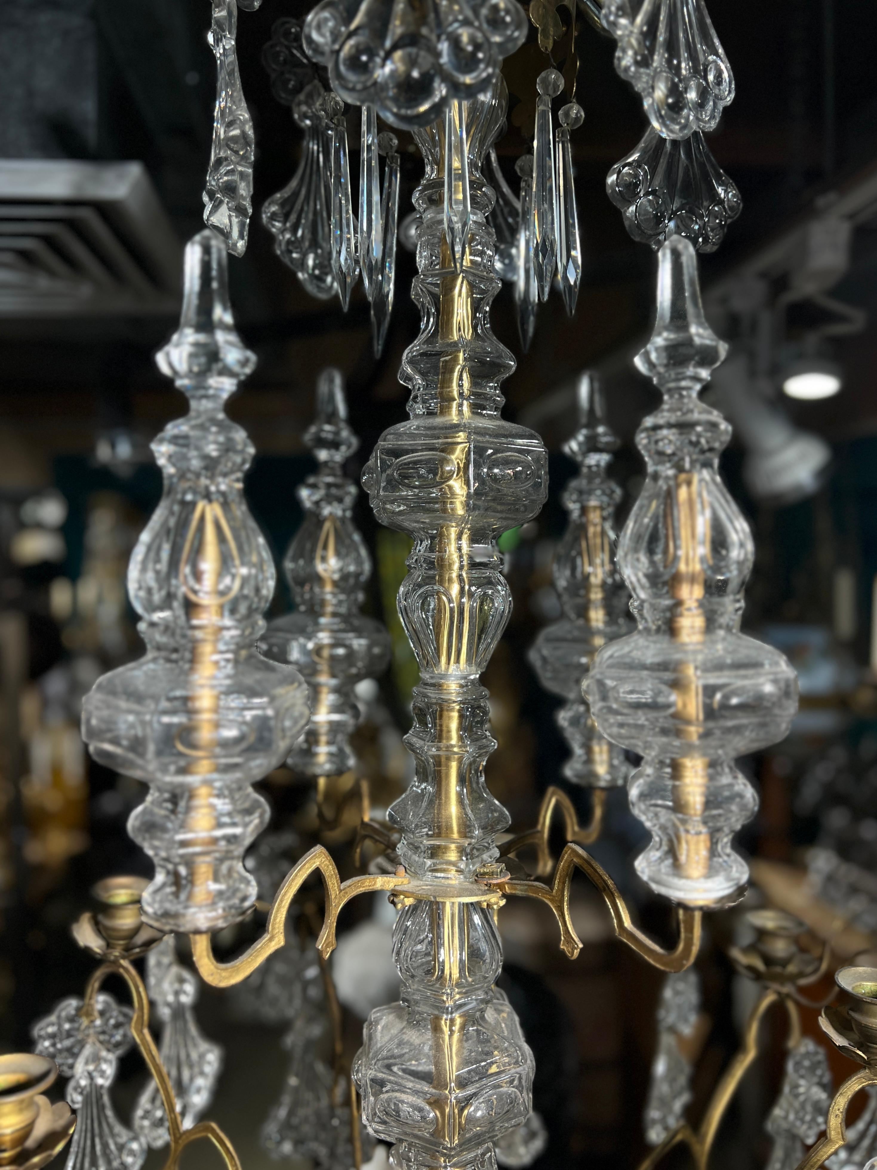 20th Century French 19 Century  Baccarat Style Bronze and Crystal Glass Chandelier For Sale
