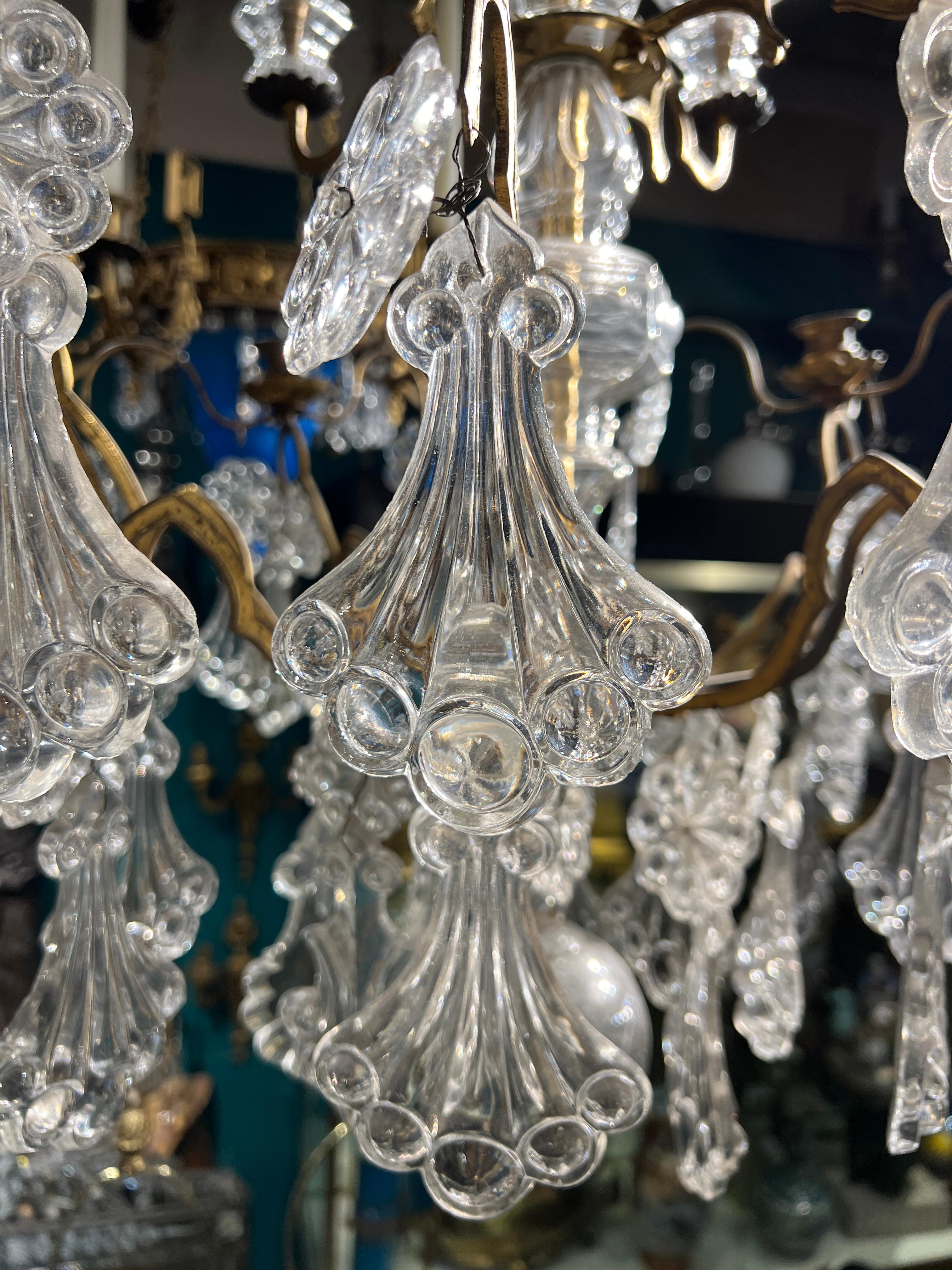 French 19 Century  Baccarat Style Bronze and Crystal Glass Chandelier For Sale 2