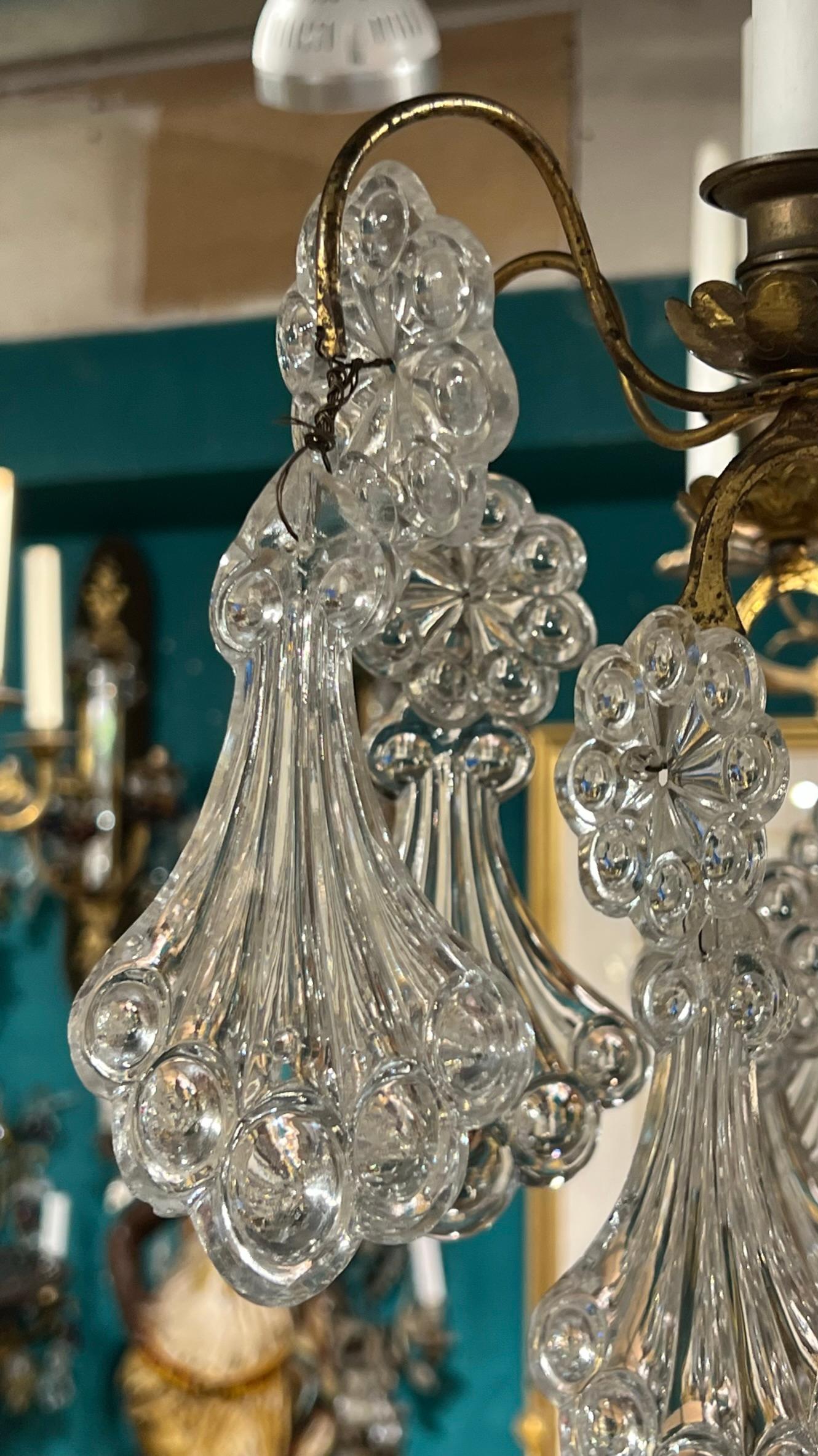 French 19 Century  Baccarat Style Bronze  and Crystal Glass Chandelier For Sale 2