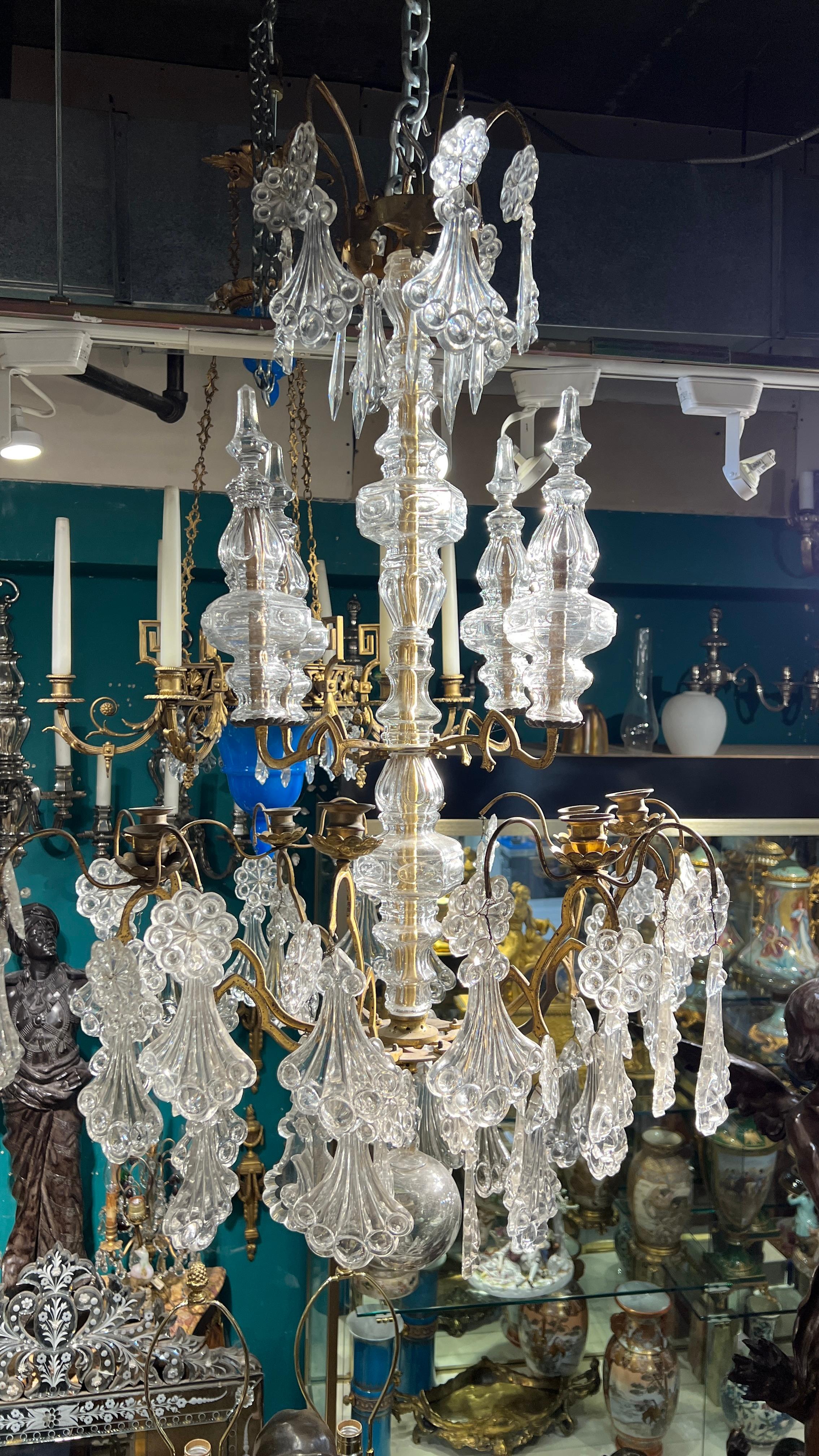French 19 Century  Baccarat Style Bronze and Crystal Glass Chandelier For Sale 1