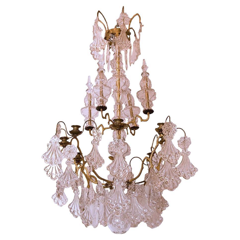 French 19 Century  Baccarat Style Bronze  and Crystal Glass Chandelier