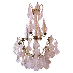 Antique French 19 Century  Baccarat Style Bronze  and Crystal Glass Chandelier