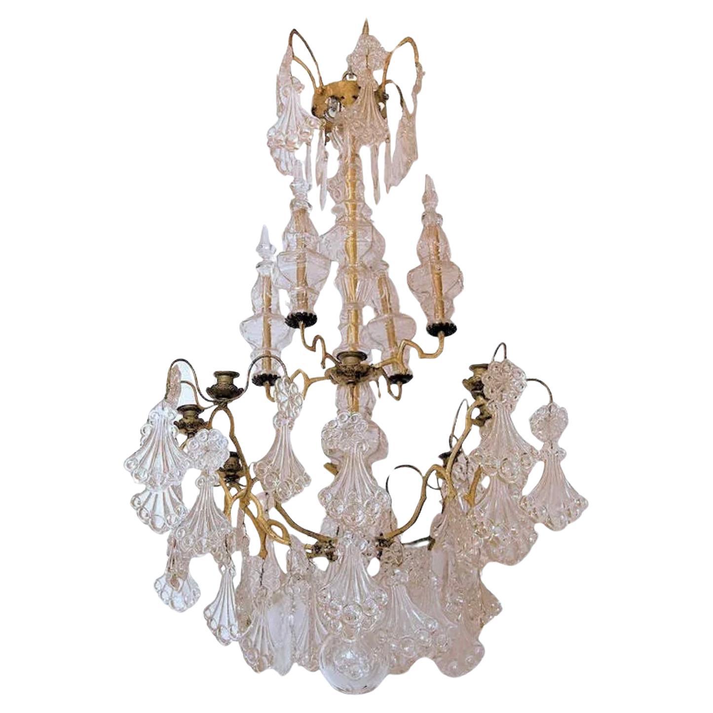 French 19 Century  Baccarat Style Bronze and Crystal Glass Chandelier For Sale
