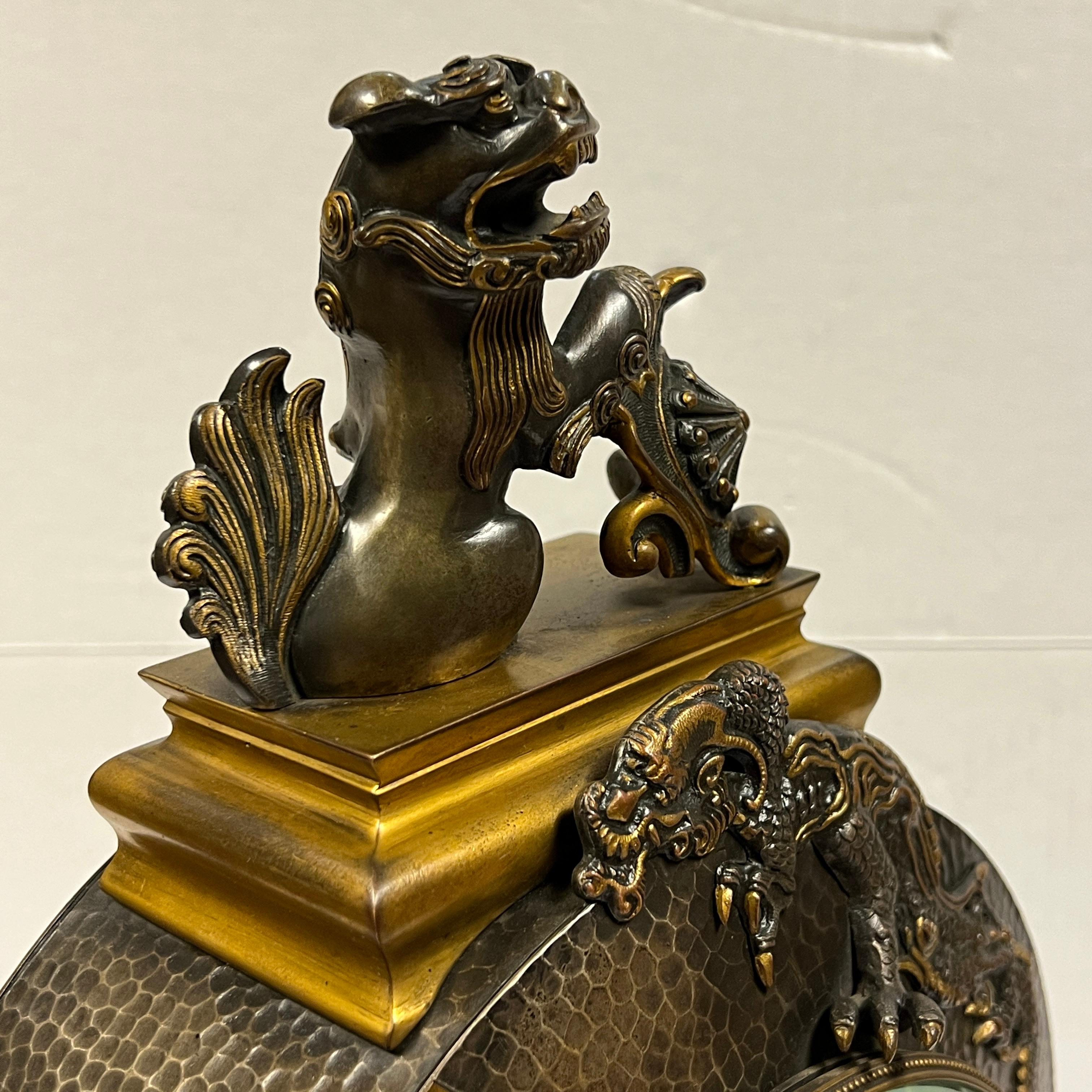 French 19 Century Chinoiserie Bronze Clock Garniture In Good Condition In New York, NY