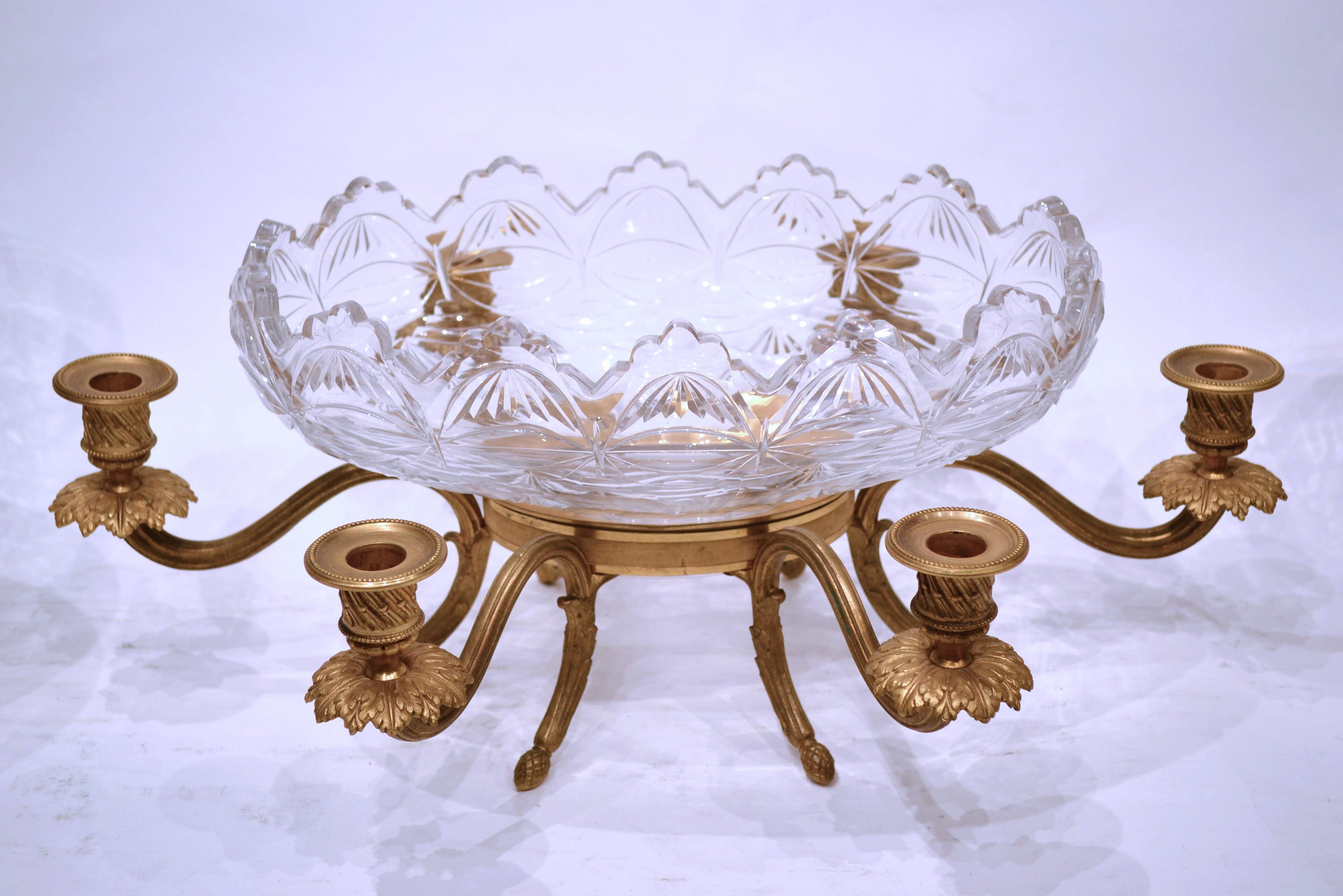 French 19th Century Gilt Bronze and Cut Crystal Glass Centerpiece Candelabra In Good Condition For Sale In New York, NY