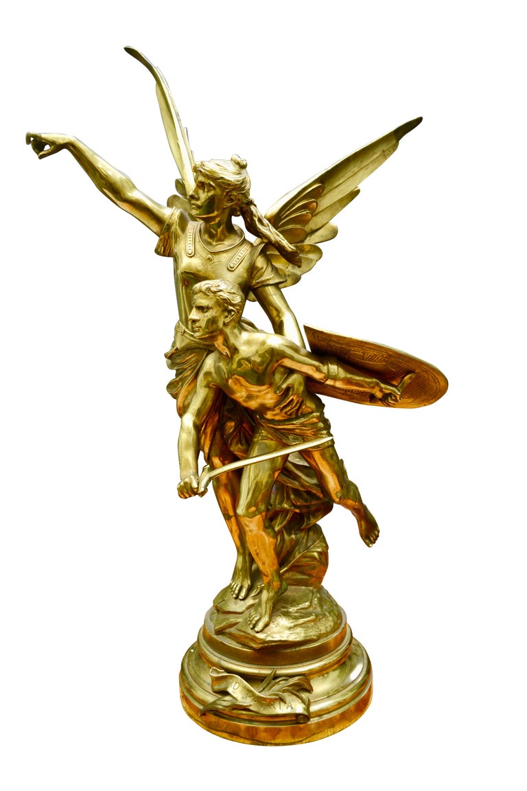 French 19 Century Gilt Bronze Figural Group Titled Pro Patria by Edouard Drouot In Good Condition For Sale In Vancouver, British Columbia