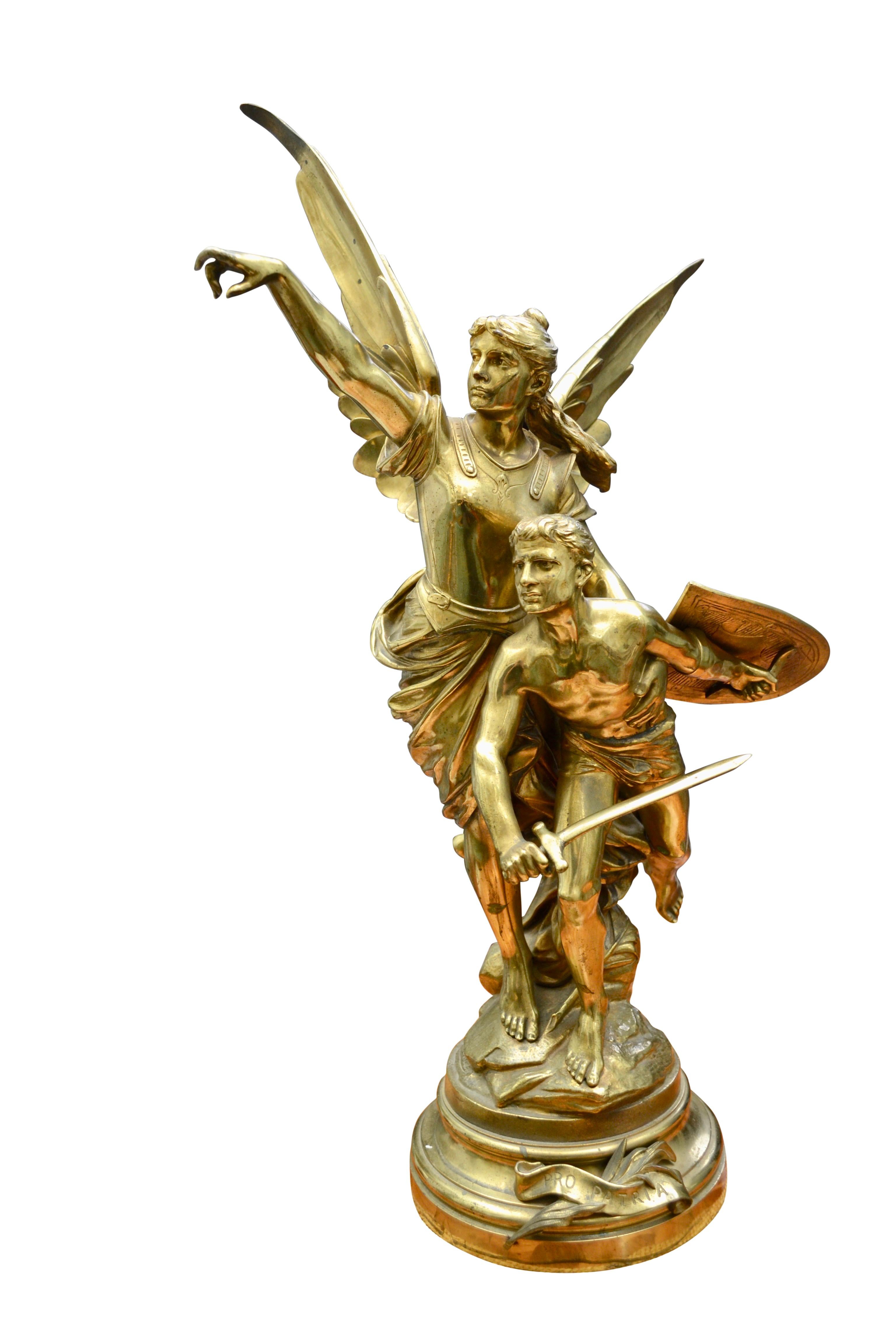 French 19 Century Gilt Bronze Figural Group Titled Pro Patria by Edouard Drouot In Good Condition For Sale In Vancouver, British Columbia