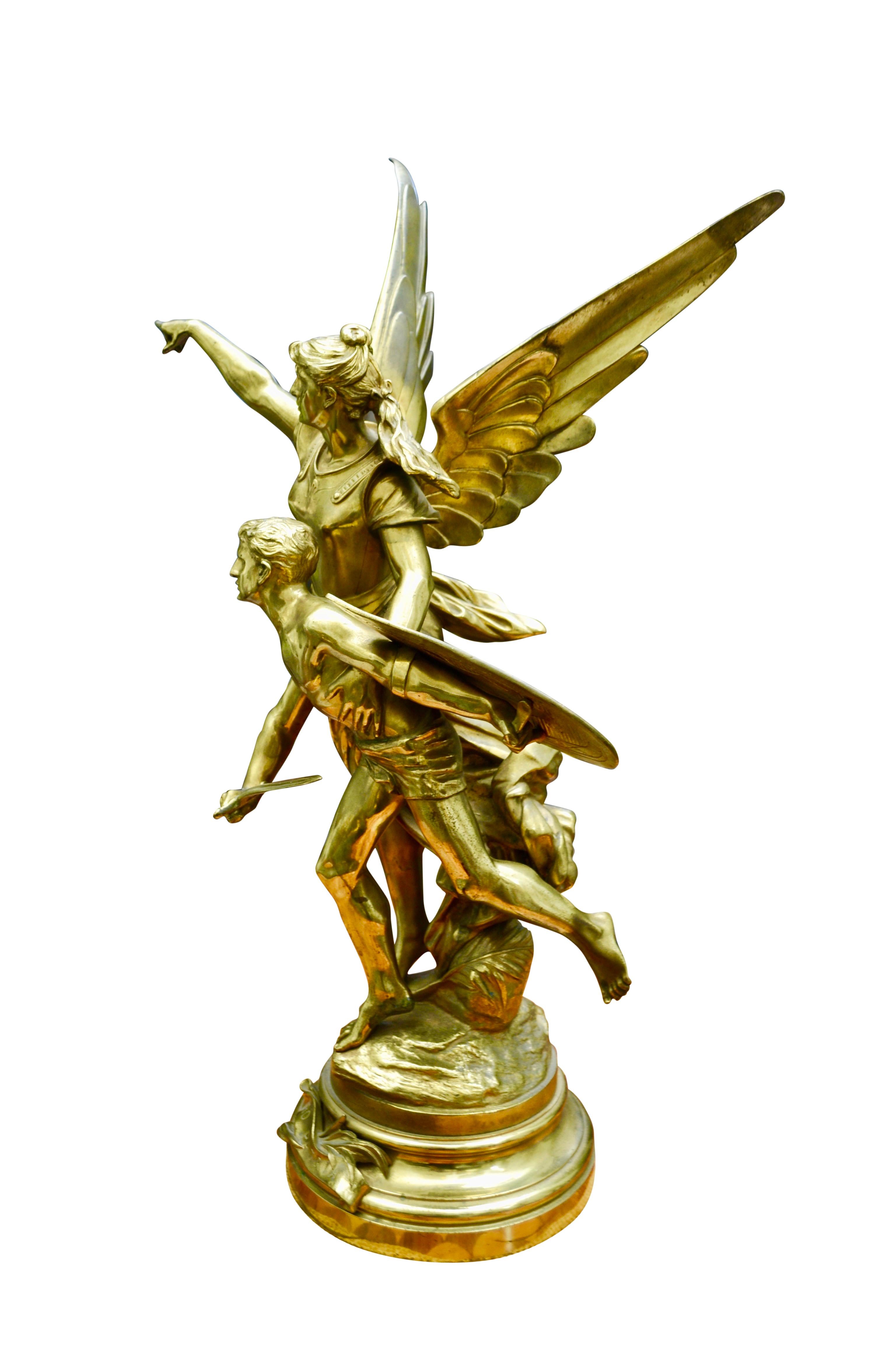 19th Century French 19 Century Gilt Bronze Figural Group Titled Pro Patria by Edouard Drouot For Sale