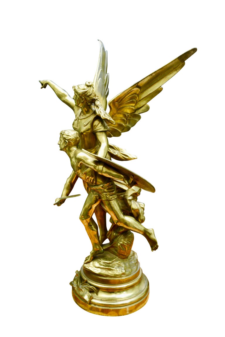 French 19 Century Gilt Bronze Figural Group Titled Pro Patria by Edouard Drouot For Sale 1