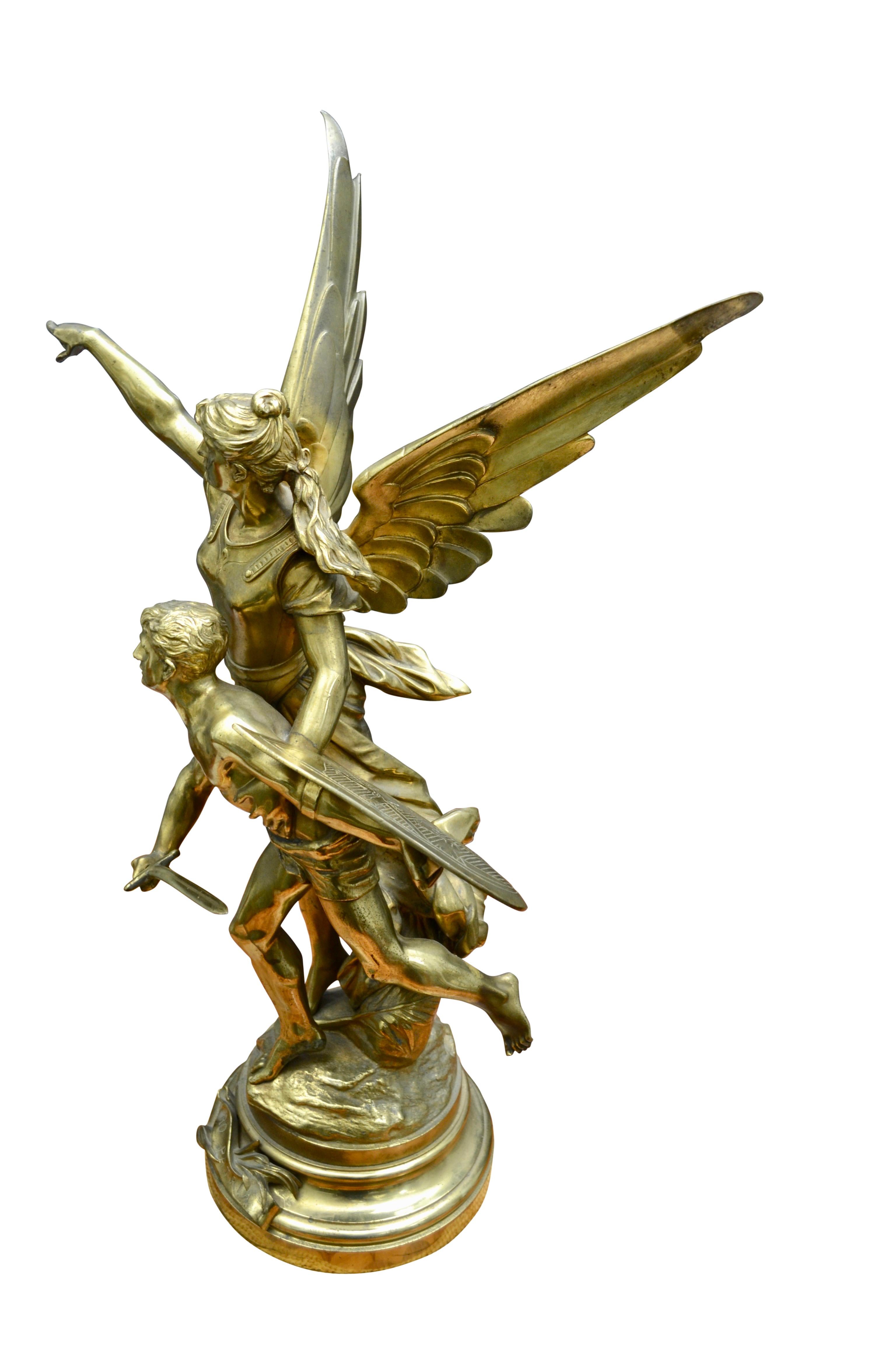 Grupo figurado francés de bronce dorado del siglo XIX titulado Pro Patria de Edouard Drouot Bronce en venta
