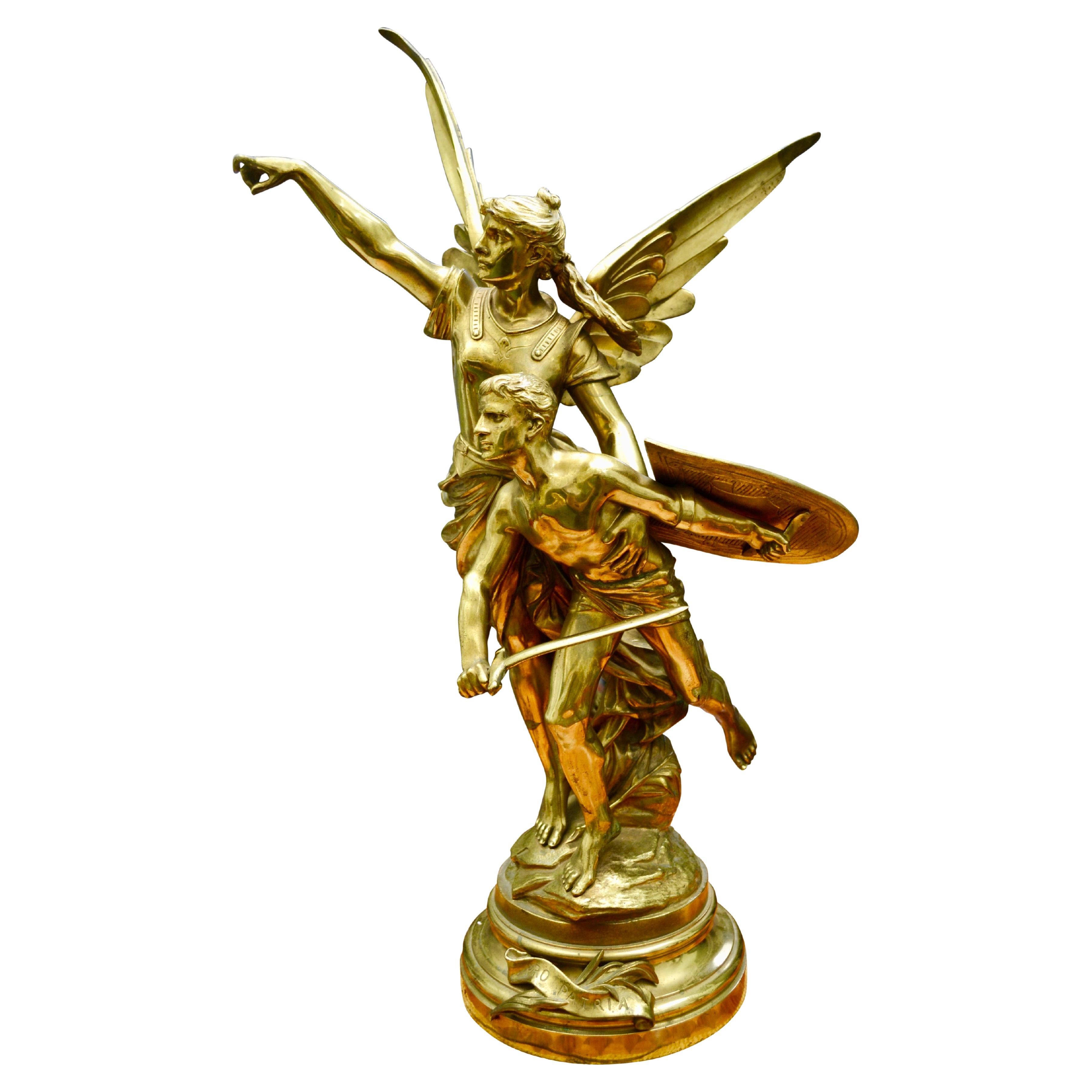 Groupe de figurines françaises du 19ème siècle en bronze doré intitulé Pro Patria par Edouard Drouot