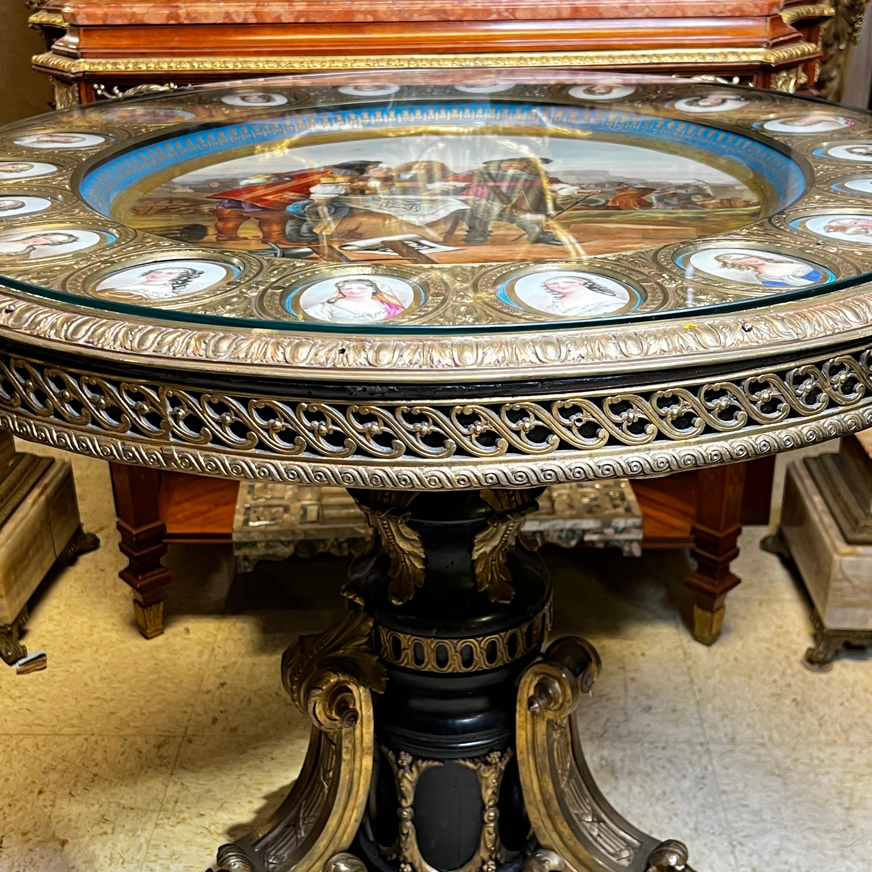 French 19 Century Louis XVI Style Gilt Bronze and Serves Porcelain Center Table 7