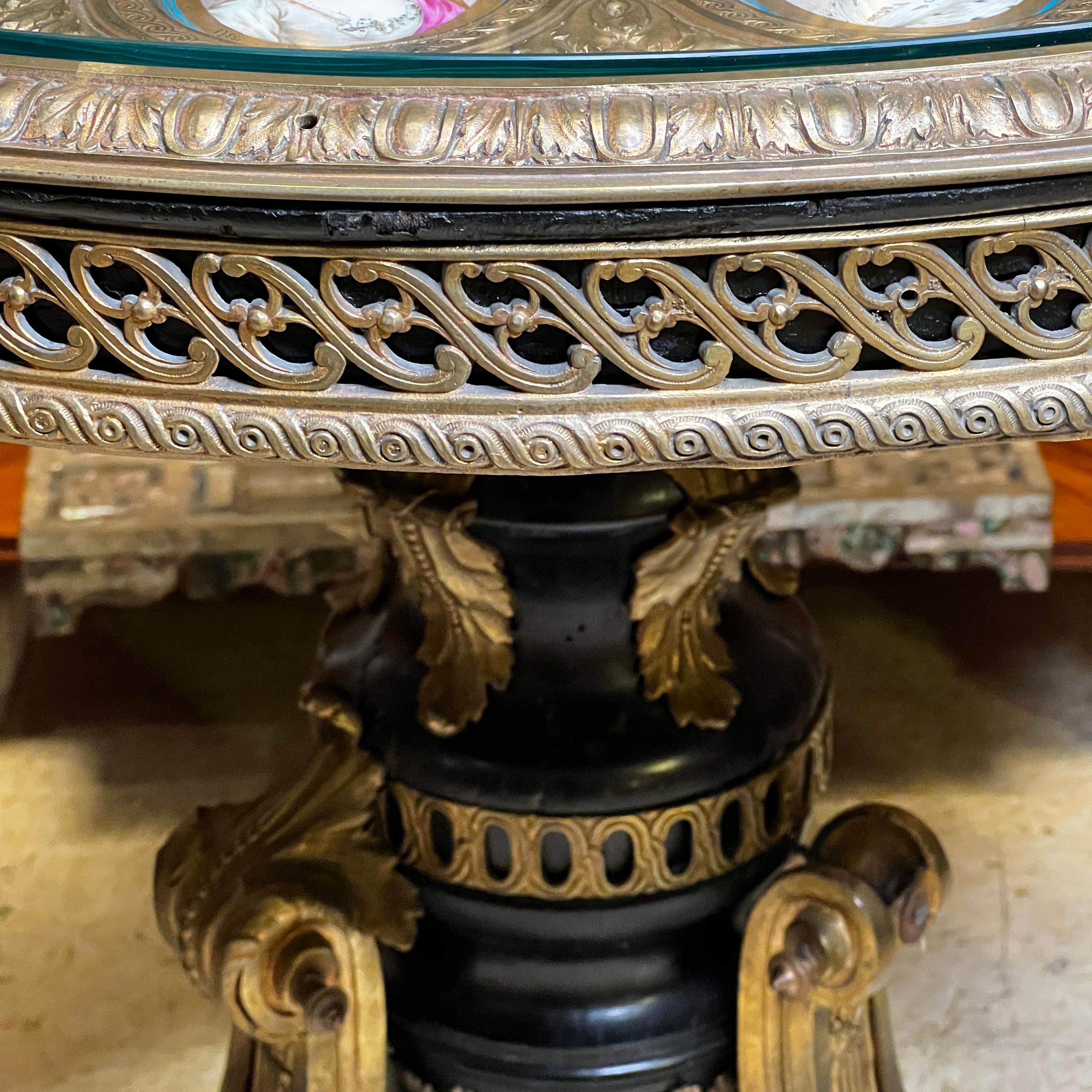 French 19 Century Louis XVI Style Gilt Bronze and Serves Porcelain Center Table 8