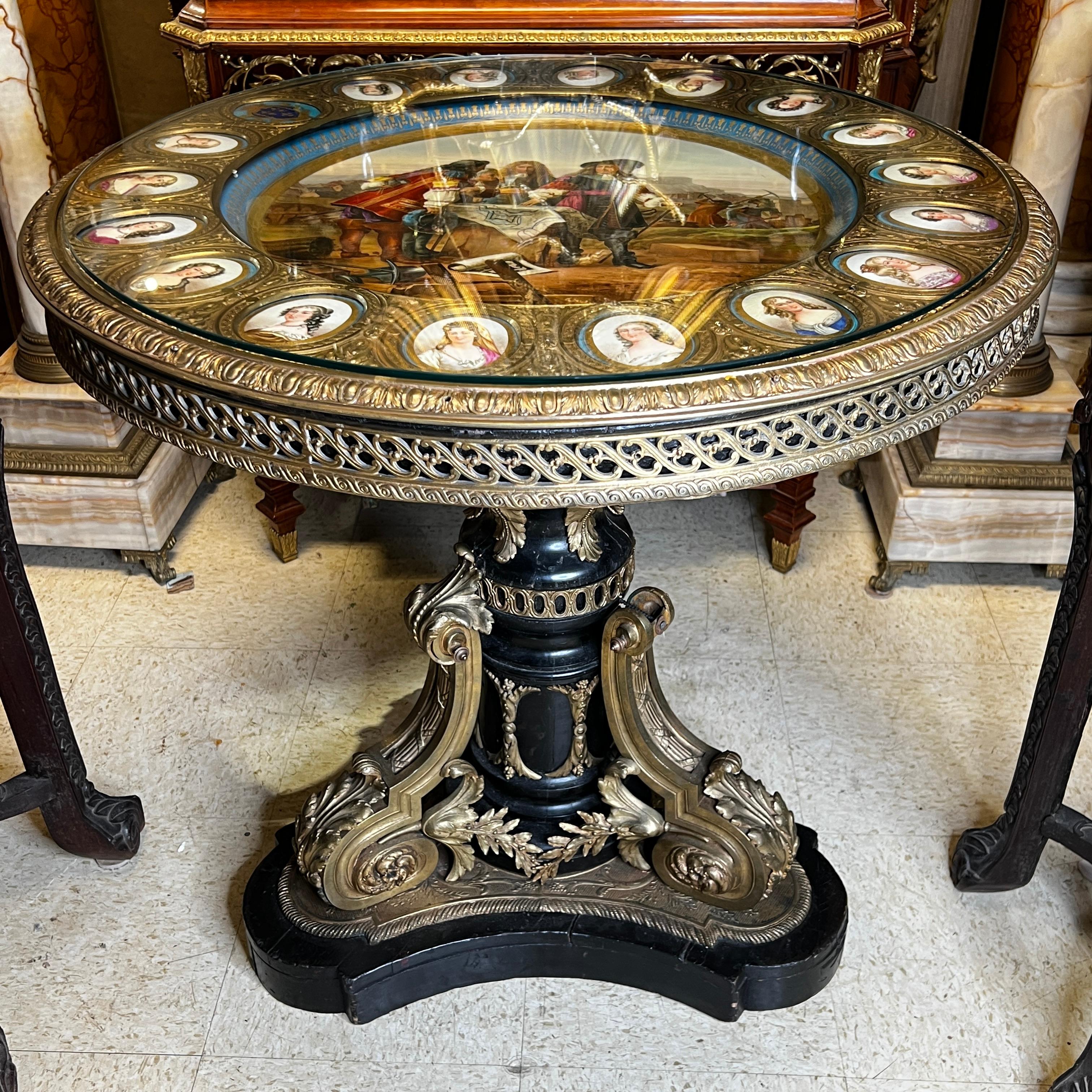 French 19 Century Louis XVI Style Gilt Bronze and Serves Porcelain Center Table In Good Condition In New York, NY