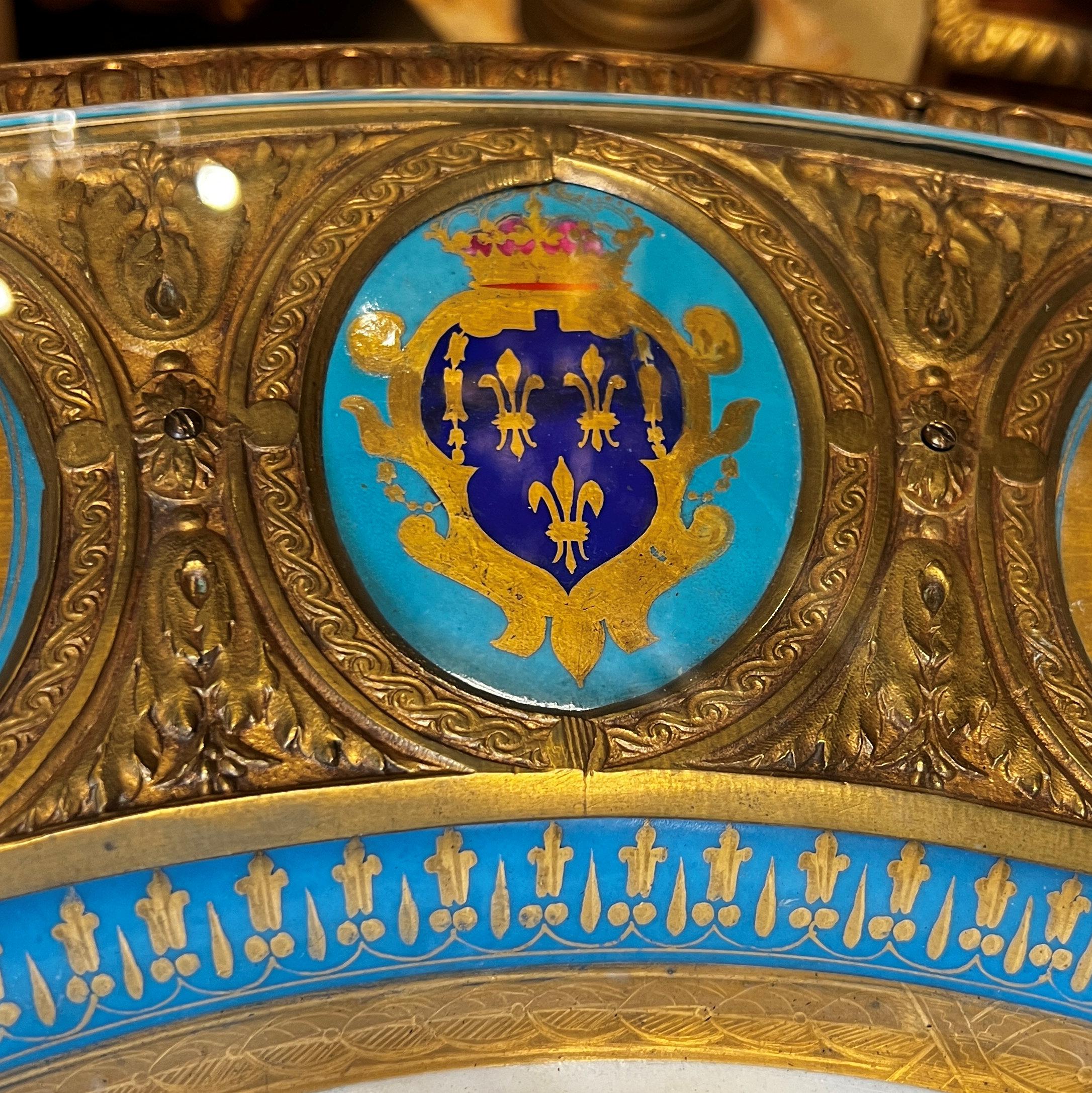 French 19 Century Louis XVI Style Gilt Bronze and Serves Porcelain Center Table 5