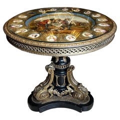 French 19 Century Louis XVI Style Gilt Bronze and Serves Porcelain Center Table