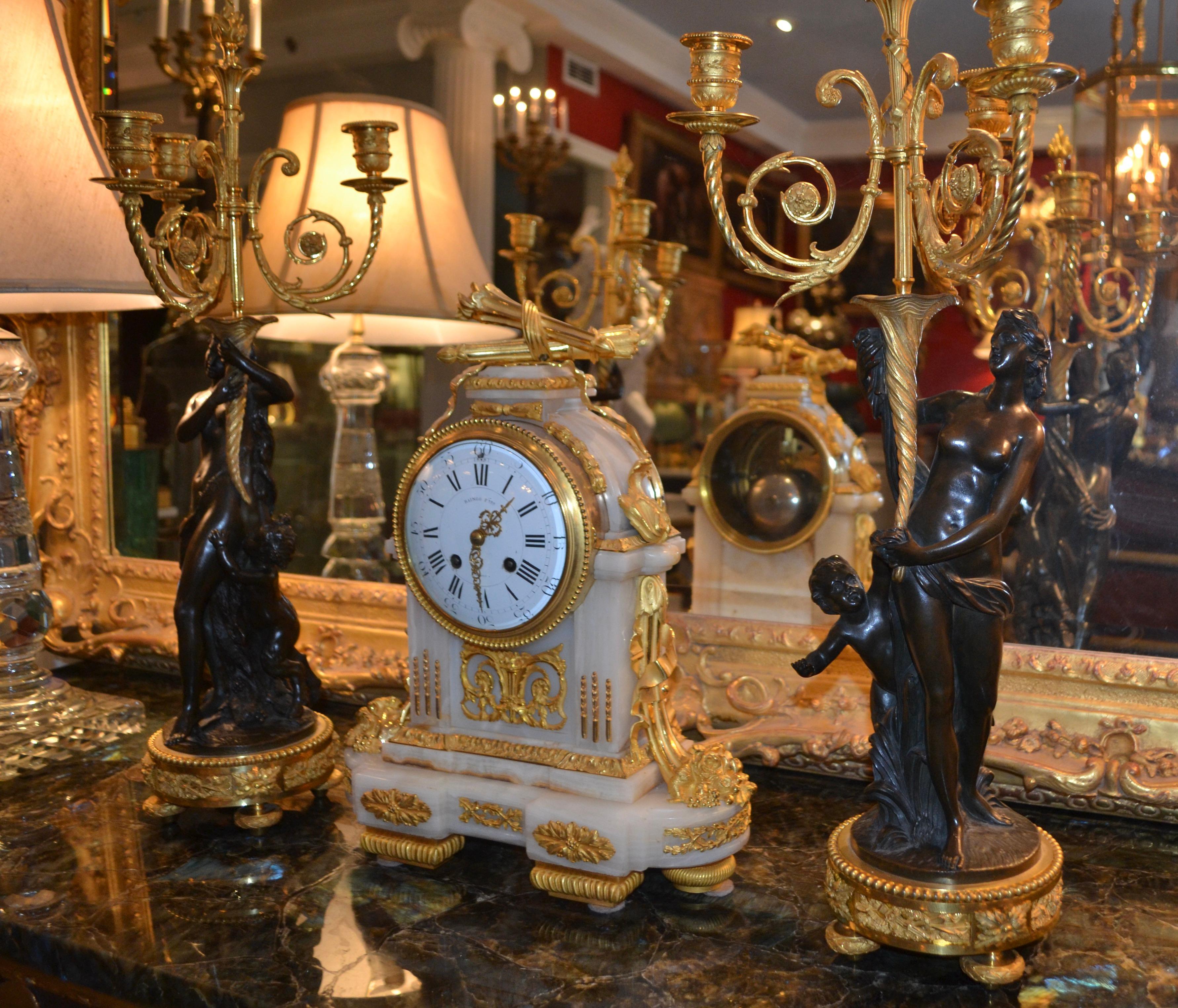 French 19 Century Louis XVI-Style Ormolu and Onyx Clock by Raingo Freres 4