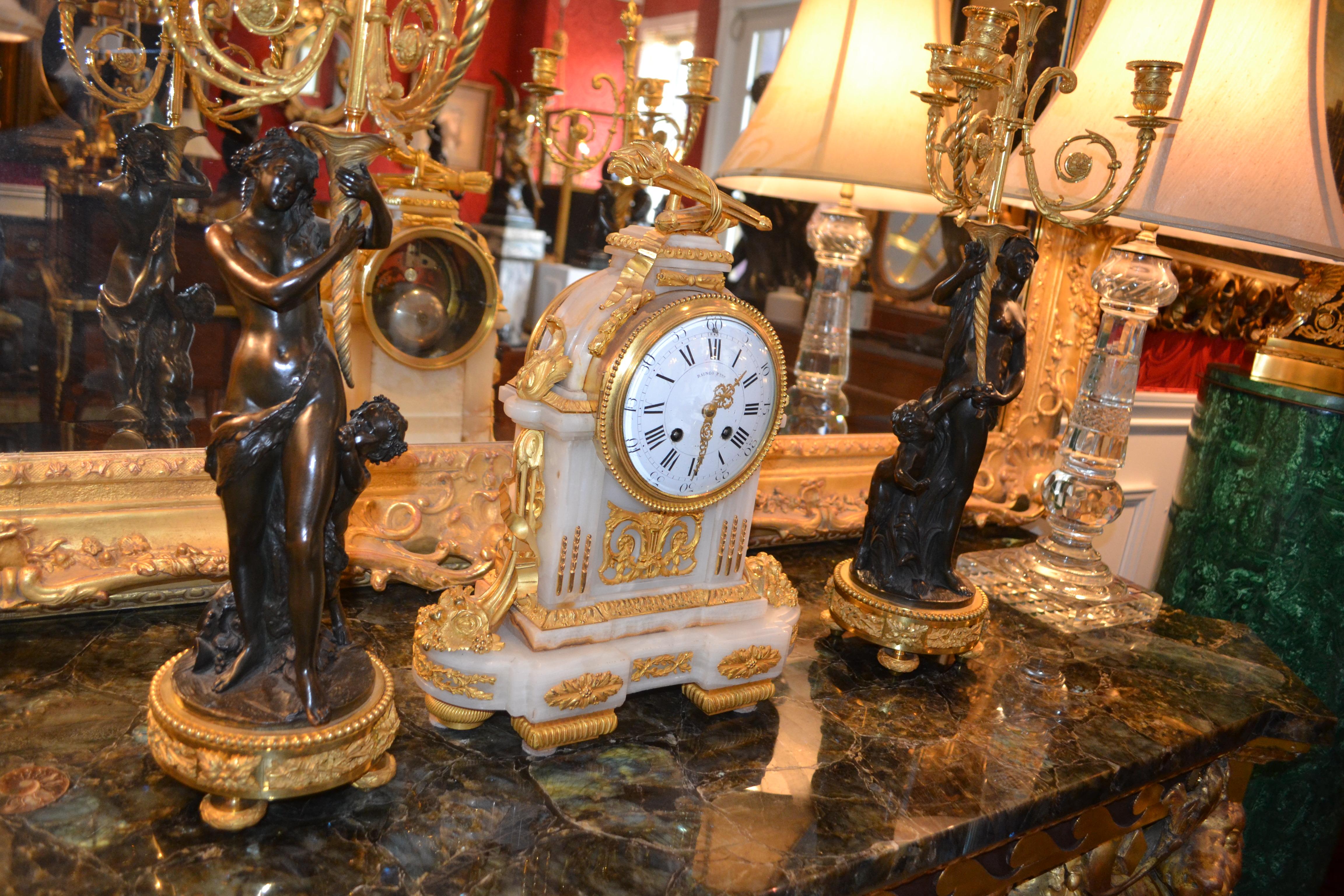 French 19 Century Louis XVI-Style Ormolu and Onyx Clock by Raingo Freres 5